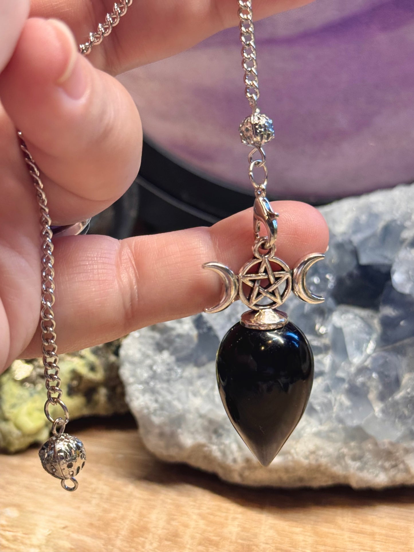 Pendule Triple Lune Obsidienne Noire