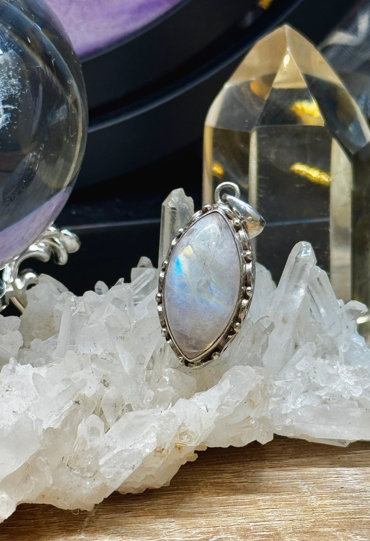 Pendentif de Pierre de Lune Arc-en-ciel