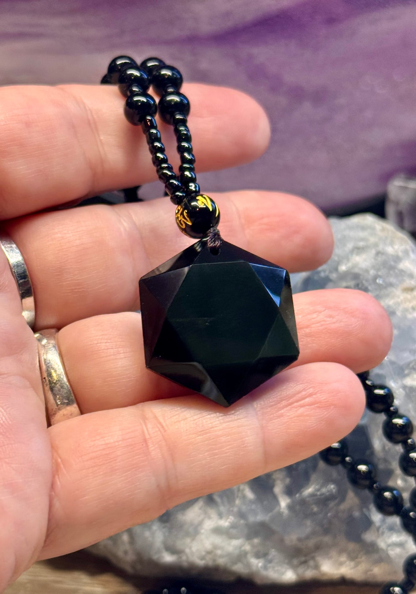 Collier en Obsidienne Noire Sceau de Métatron