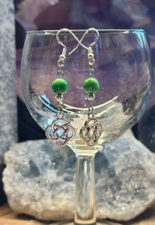 Boucles d’oreilles pendantes Variscite et Noeud infini