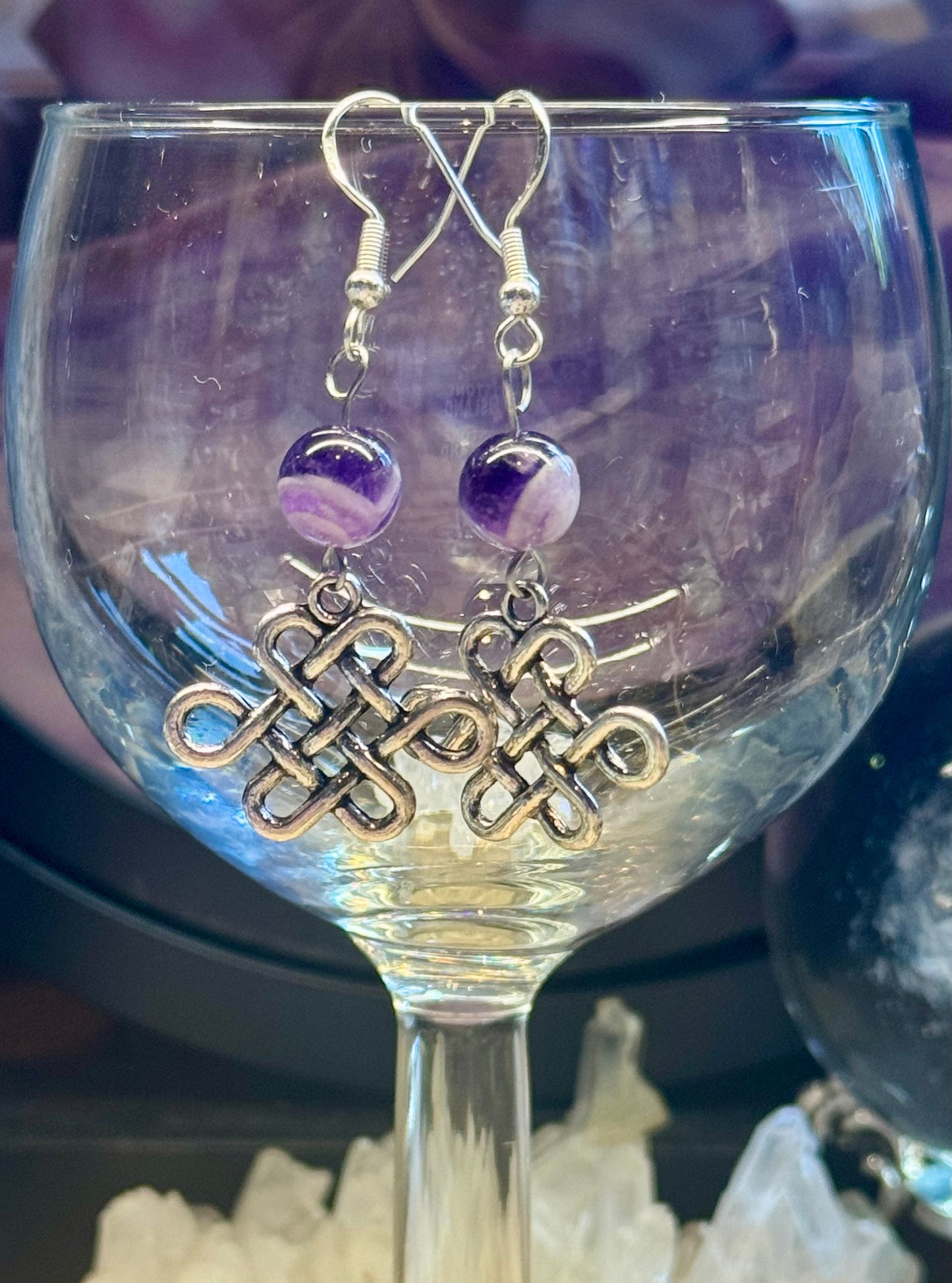 Boucles d’oreilles Améthyste et Noeud Infini