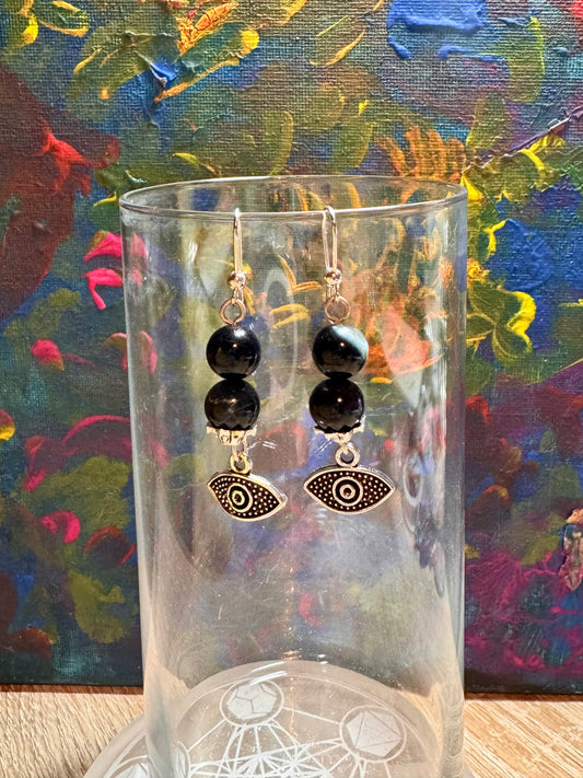Boucles d’oreilles protection en argent et œil de faucon