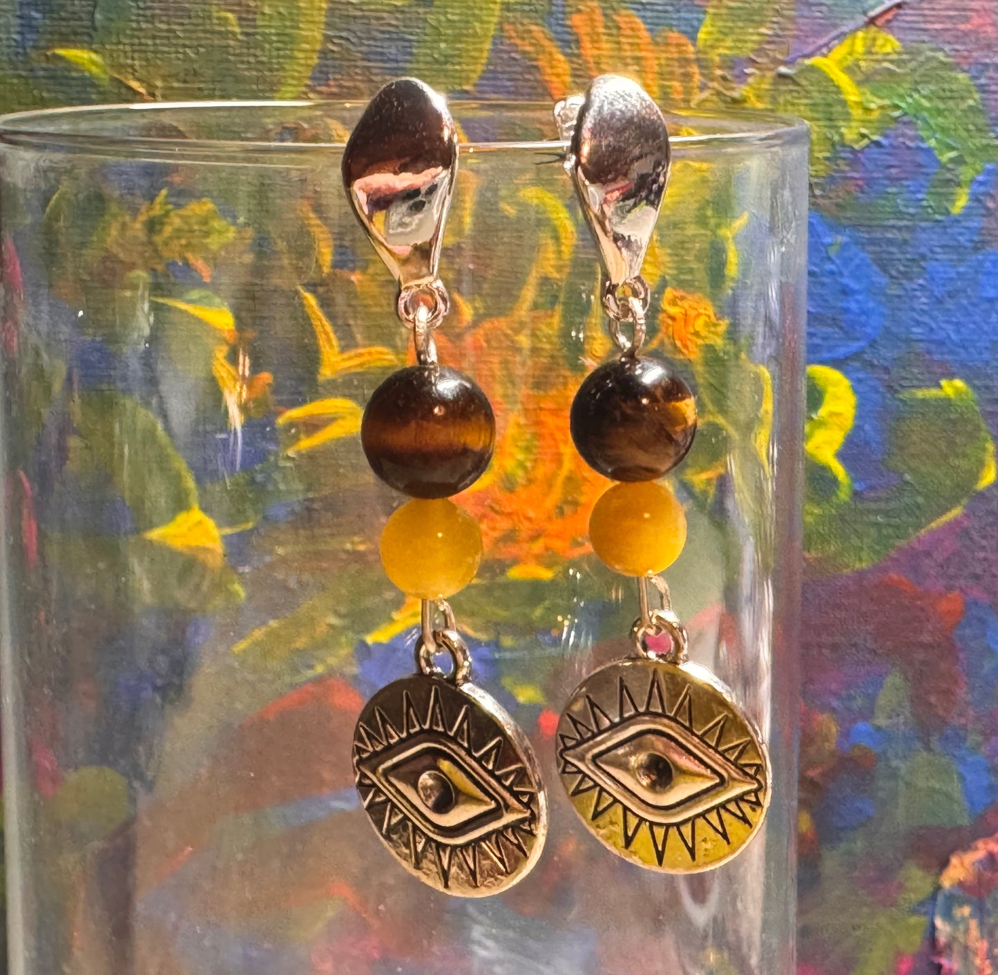 Boucles d’oreilles protection en argent et œil de tigre