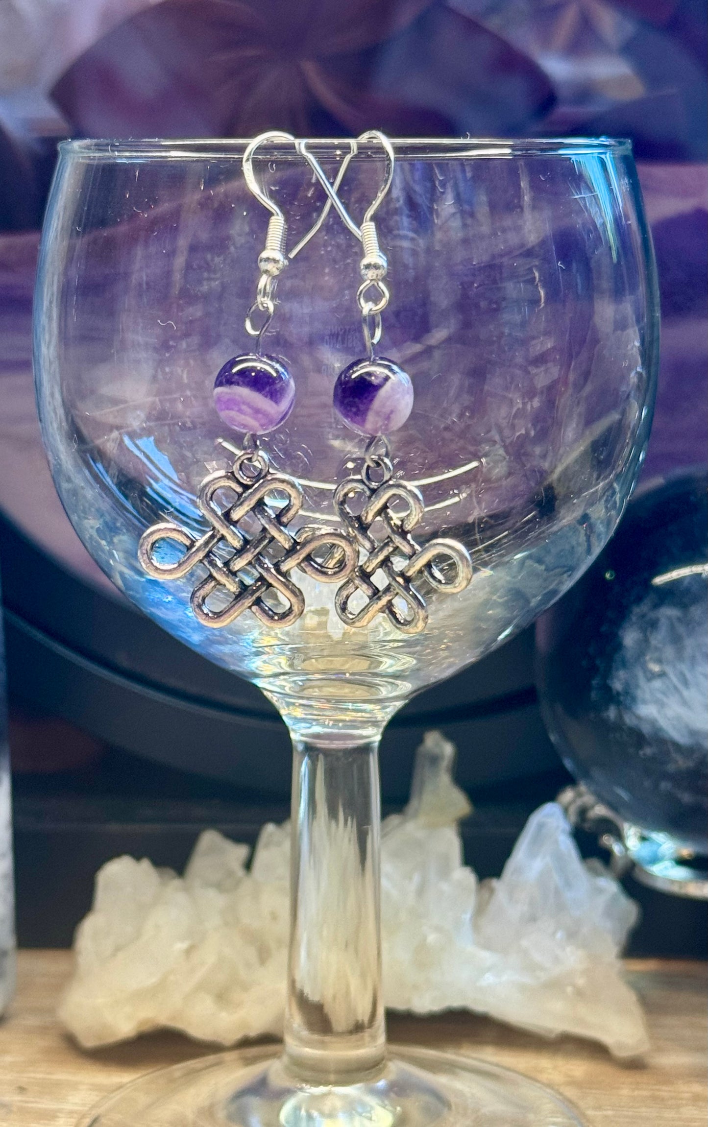 Boucles d’oreilles Améthyste et Noeud Infini