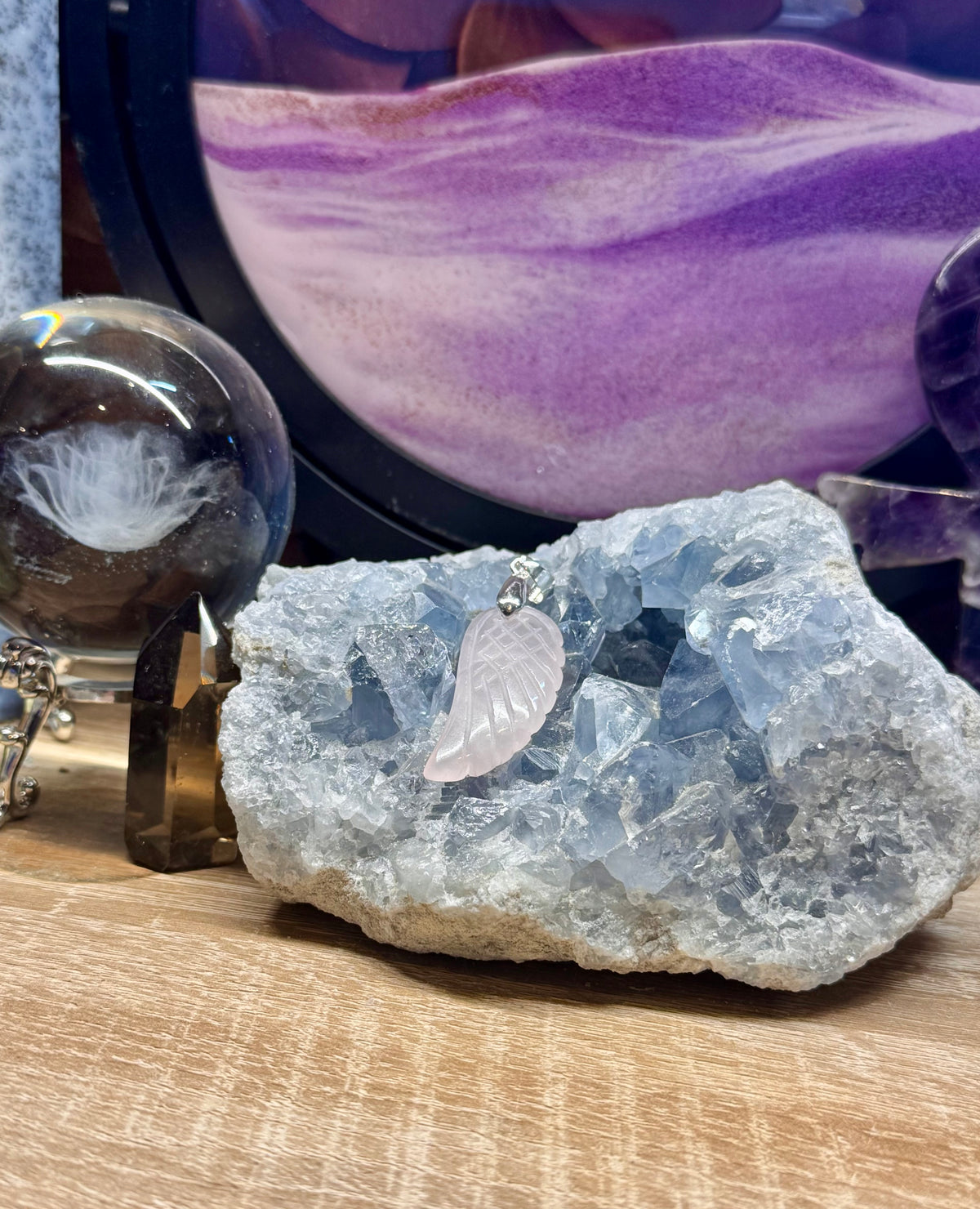 Pendentif Aile en Quartz Rose plaqué