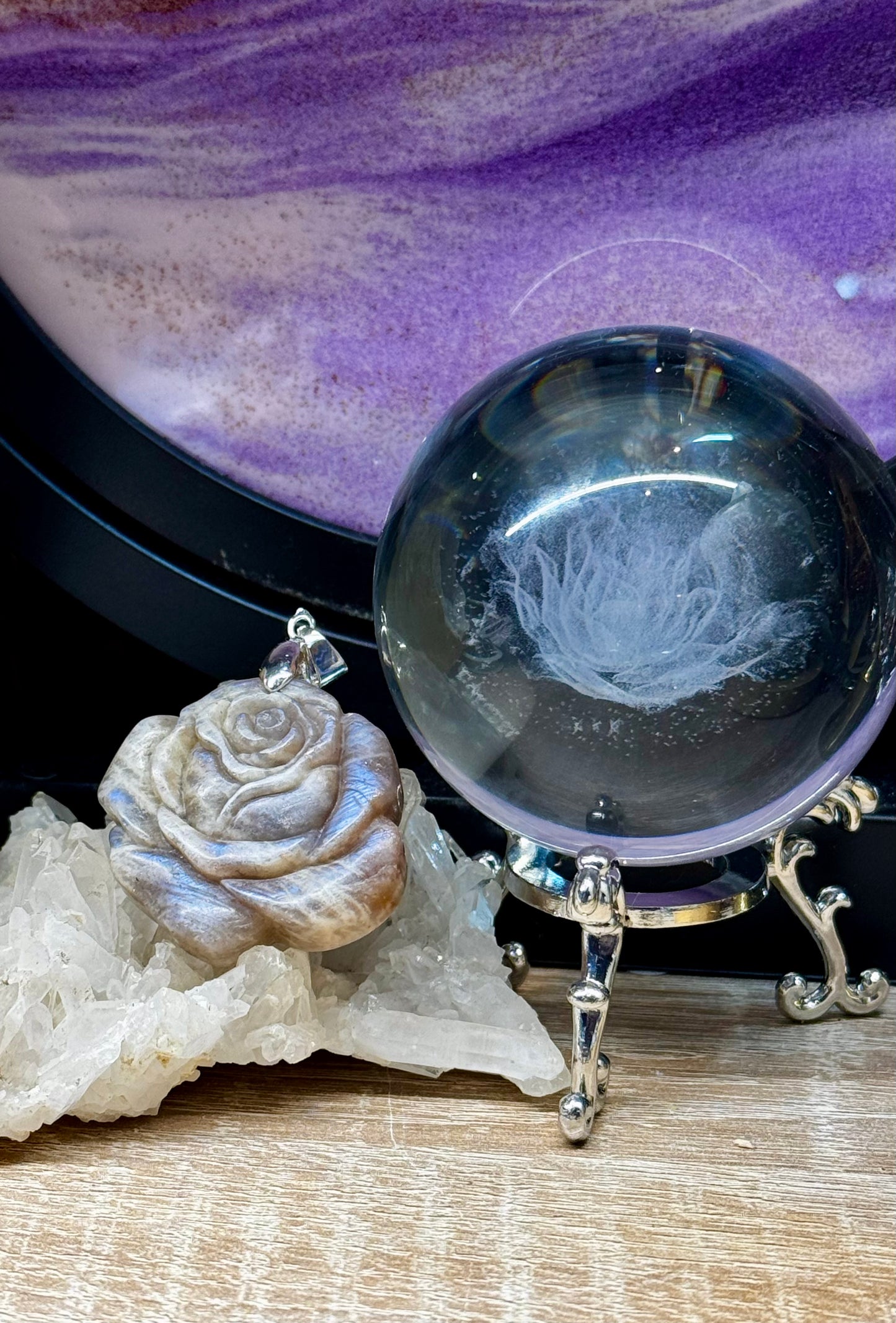 Pendentif en Pierre de lune - Forme de Rose