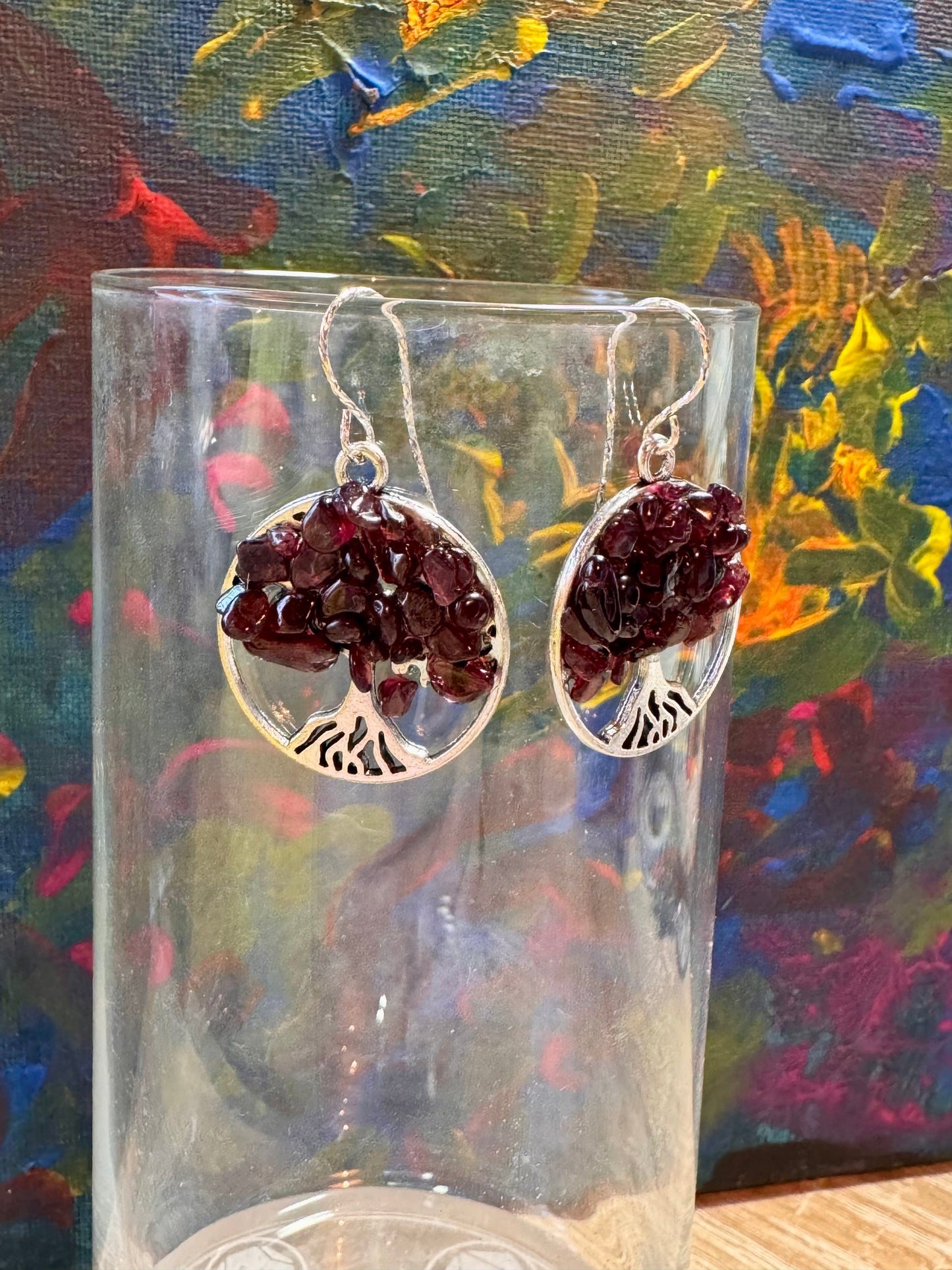 Boucles d’oreilles argent arbre de vie en grenat