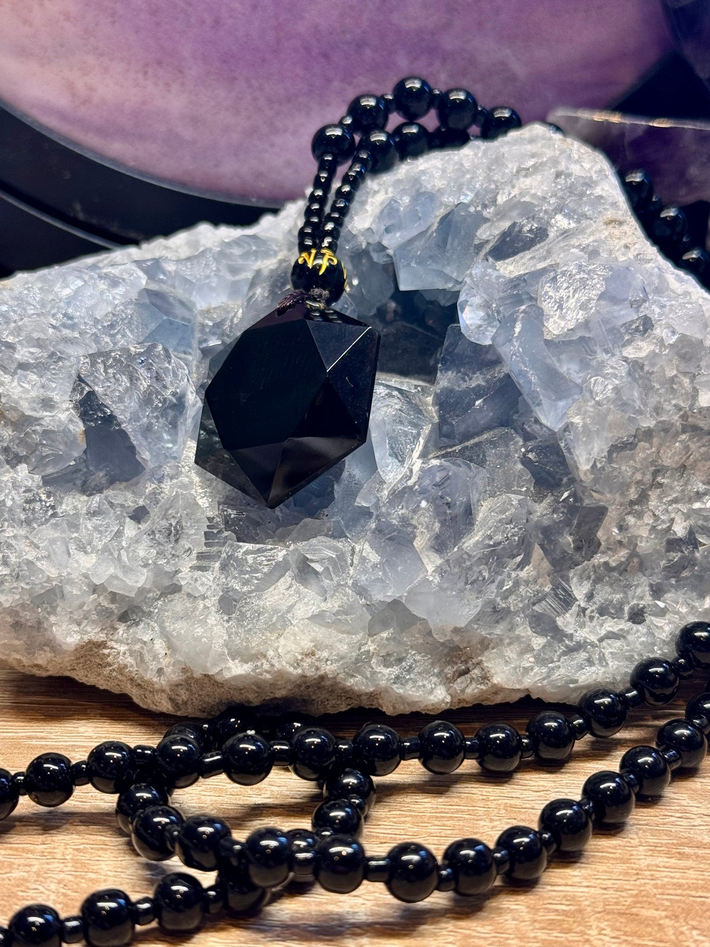 Collier en Obsidienne Noire Sceau de Métatron