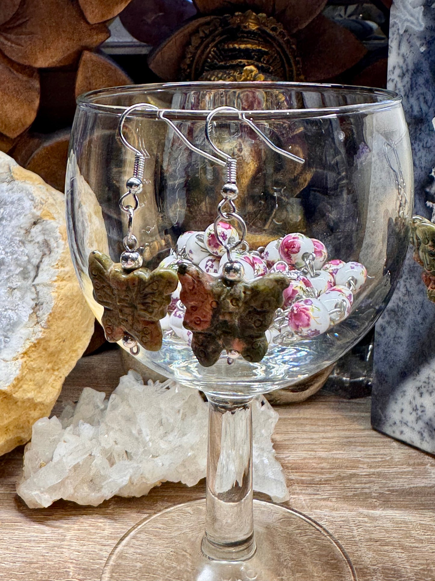 Boucles d’oreilles Unakite Papillon