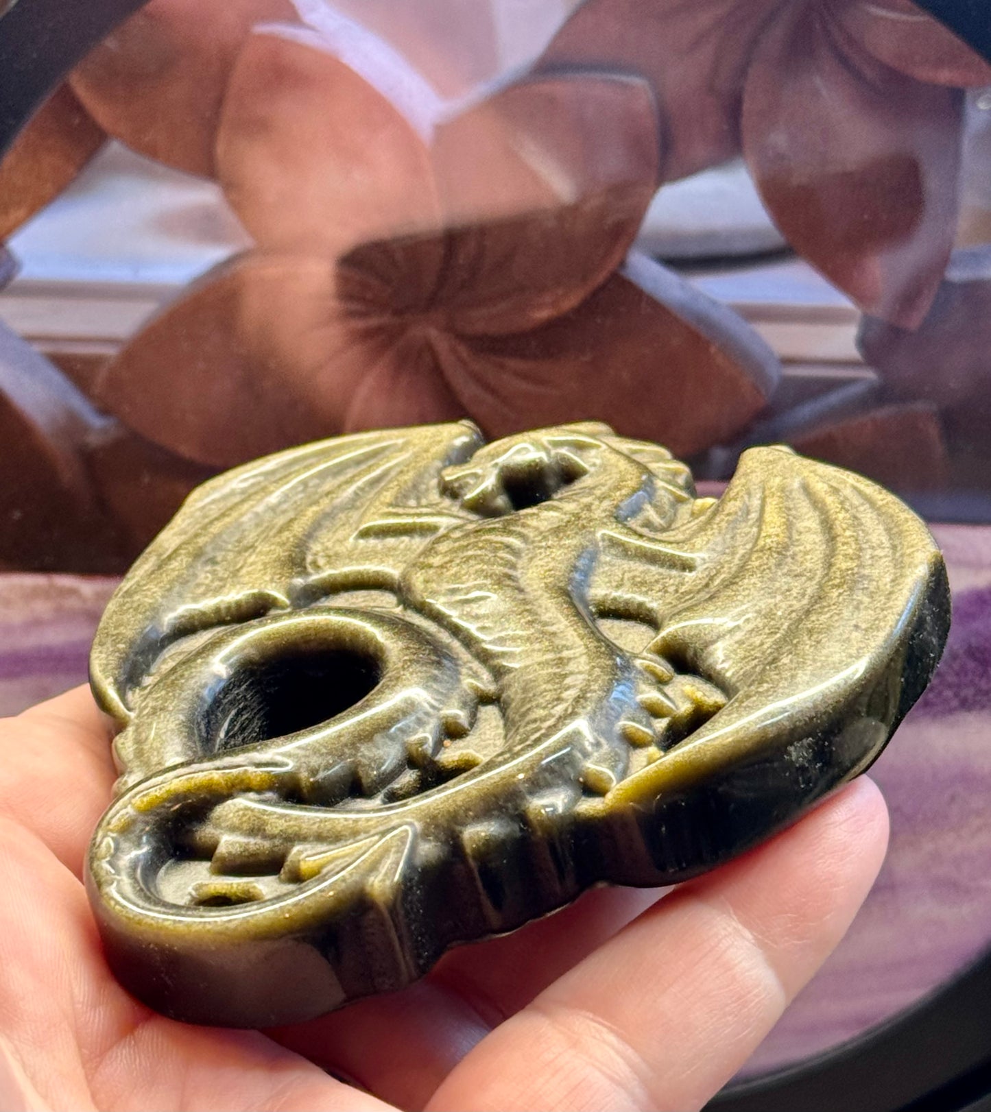 Figurine de Dragon en Obsidienne dorée