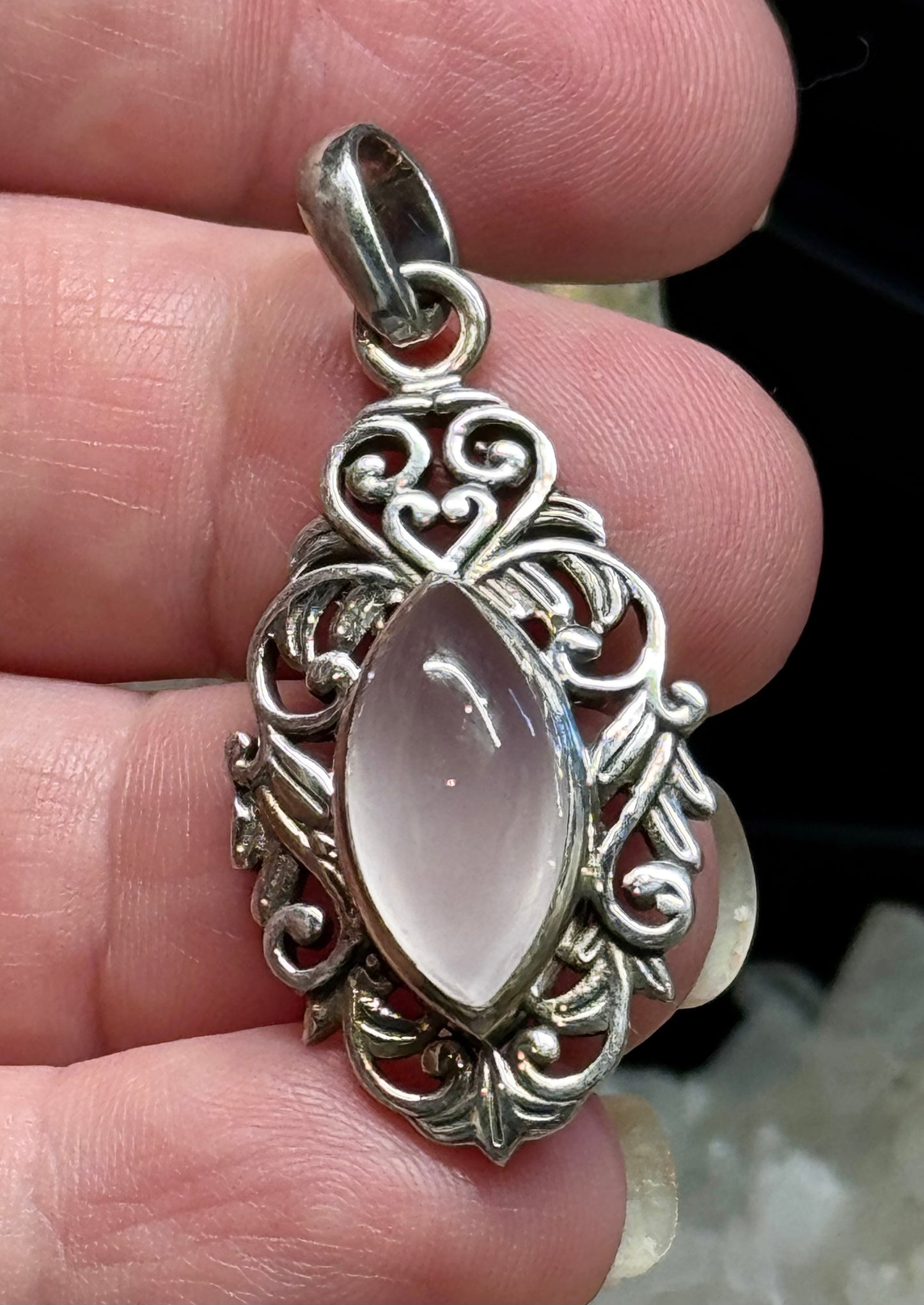 Pendentif Quartz Rose en argent