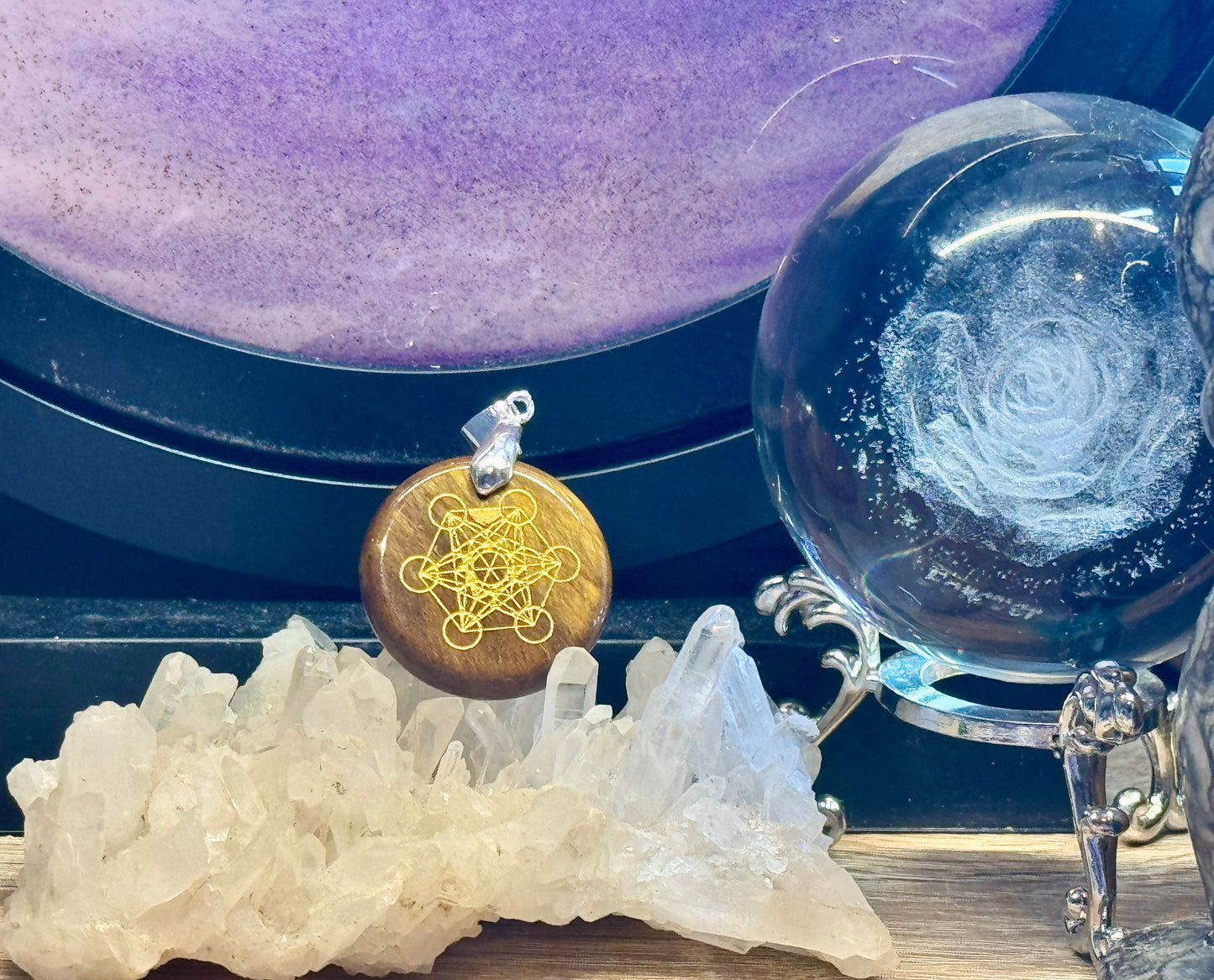 Pendentif rond Oeil de Tigre & Sceau de Métatron