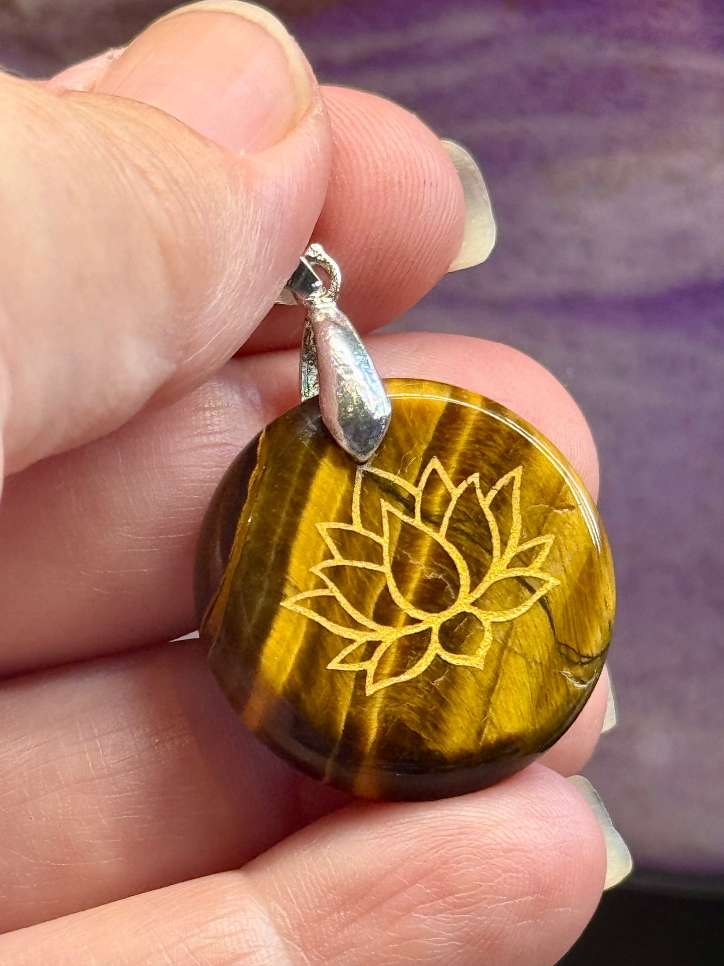 Pendentif Oeil de Tigre - Fleur de lotus