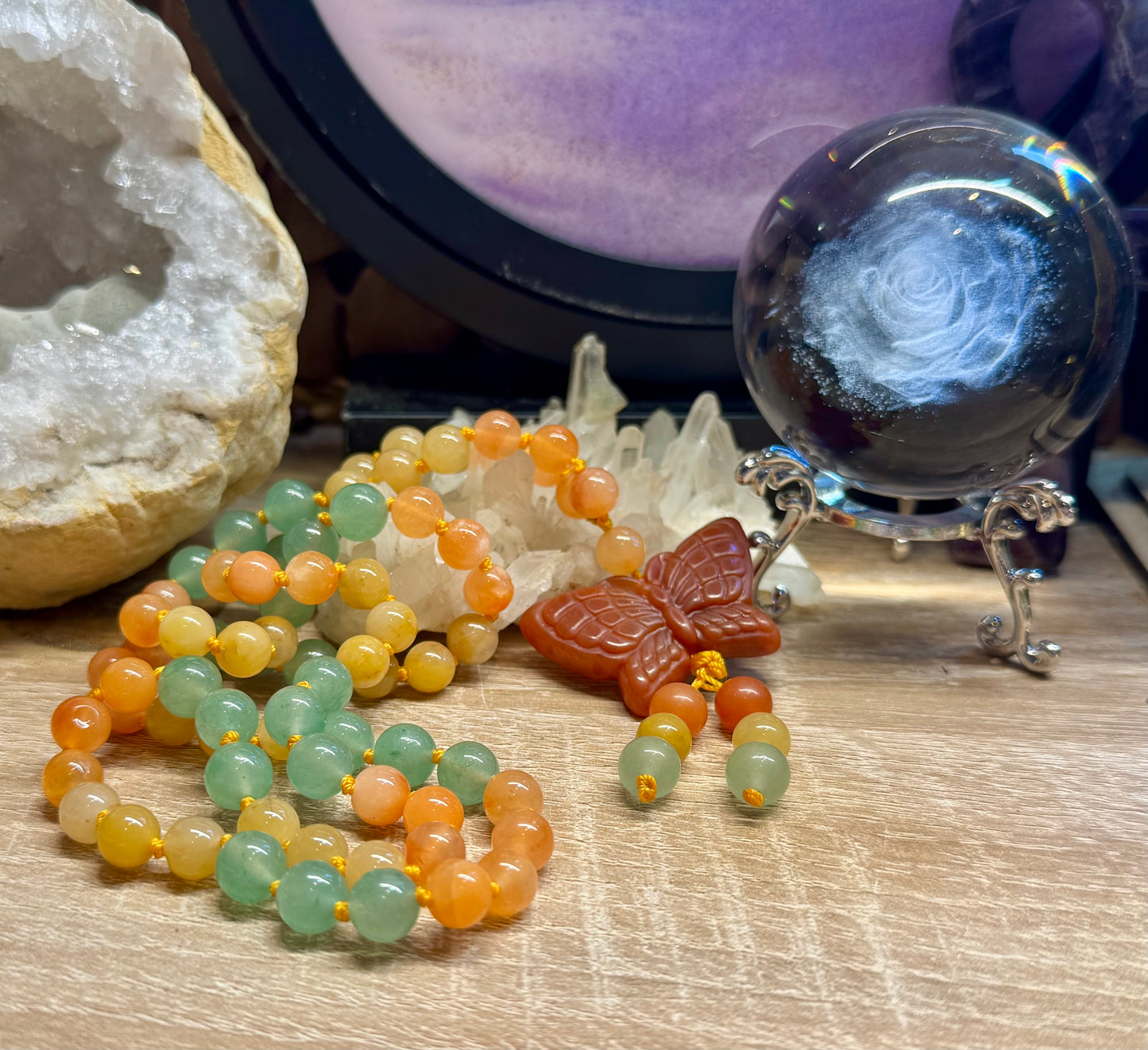 Collier en Aventurine Jaune, Orange et Verte
