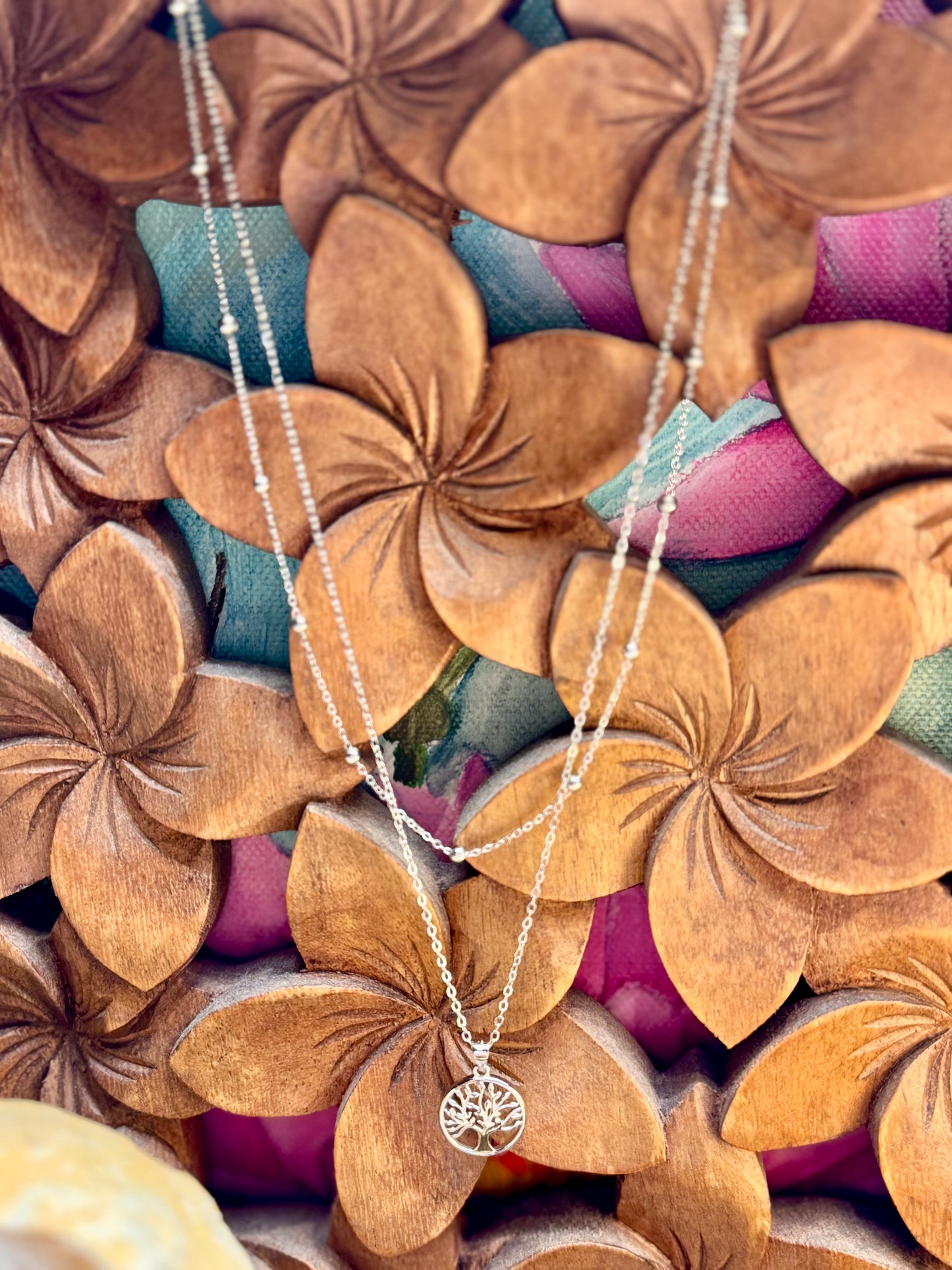 Collier double en argent et arbre de vie