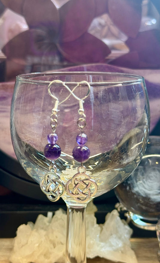 Boucles d’oreilles Améthyste et Noeud sans fin