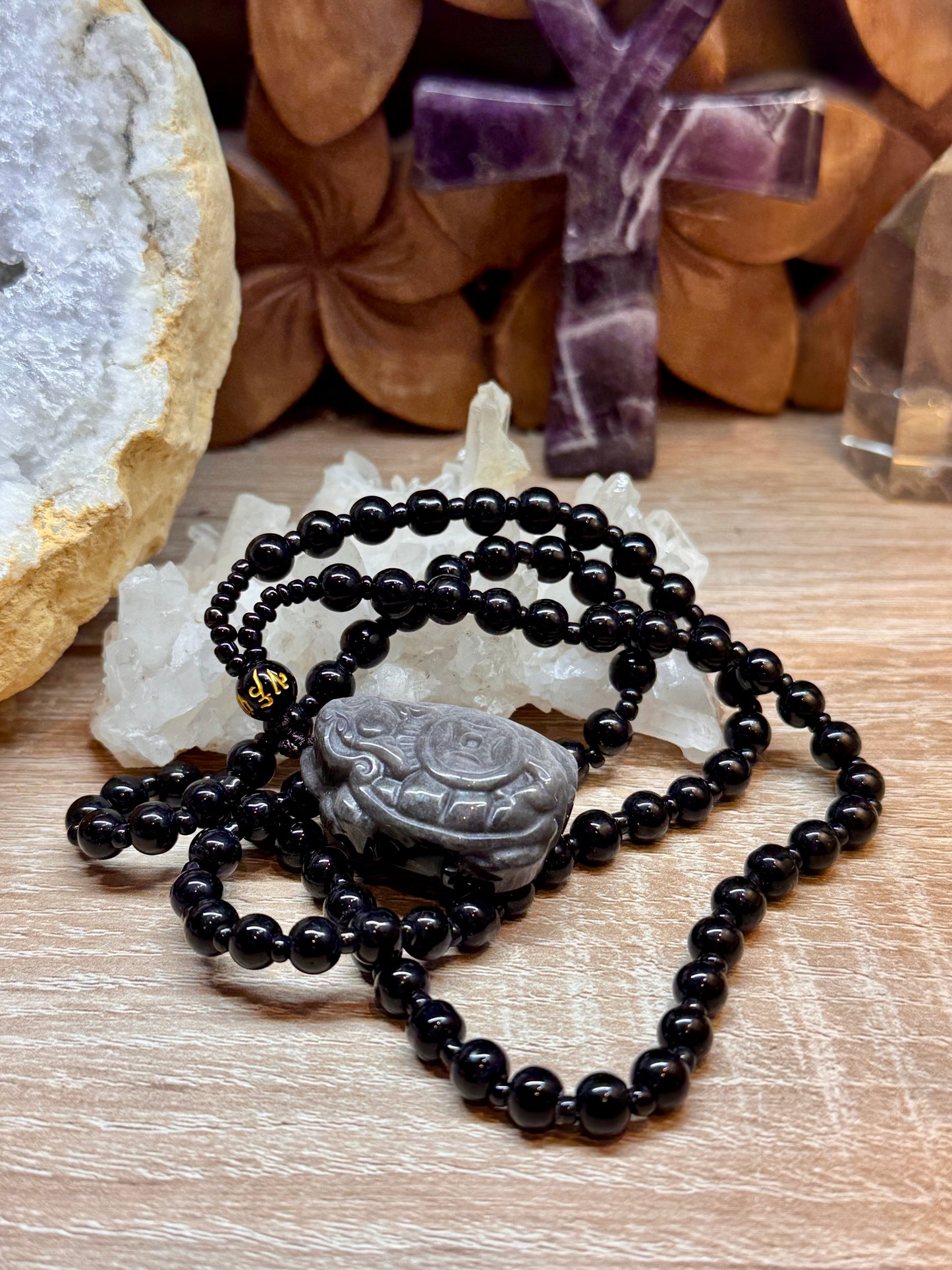 Collier d’obsidienne noire et obsidienne argentée