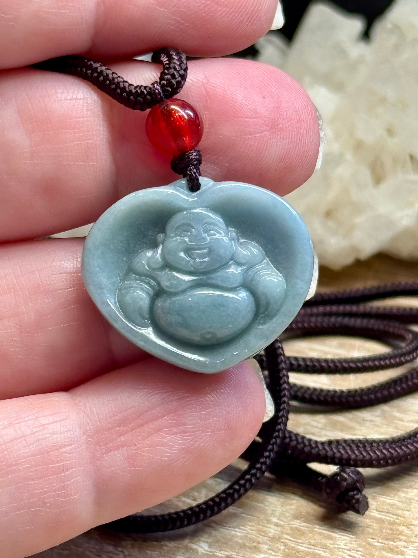 Collier de Jade Bouddha Rieur en cœur