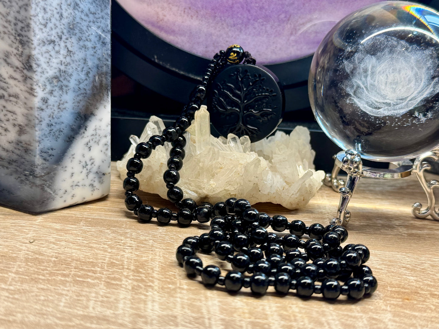 Collier Obsidienne Noire - Arbre de vie