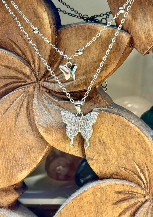 Collier double argent papillon