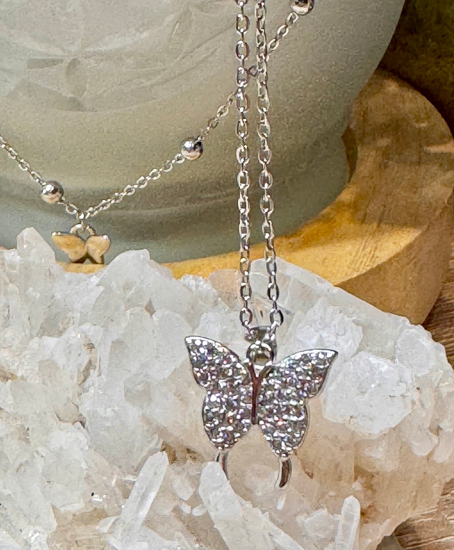 Collier double argent papillon