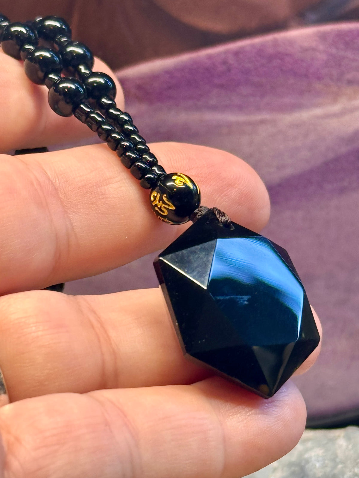 Collier en Obsidienne Noire Sceau de Métatron
