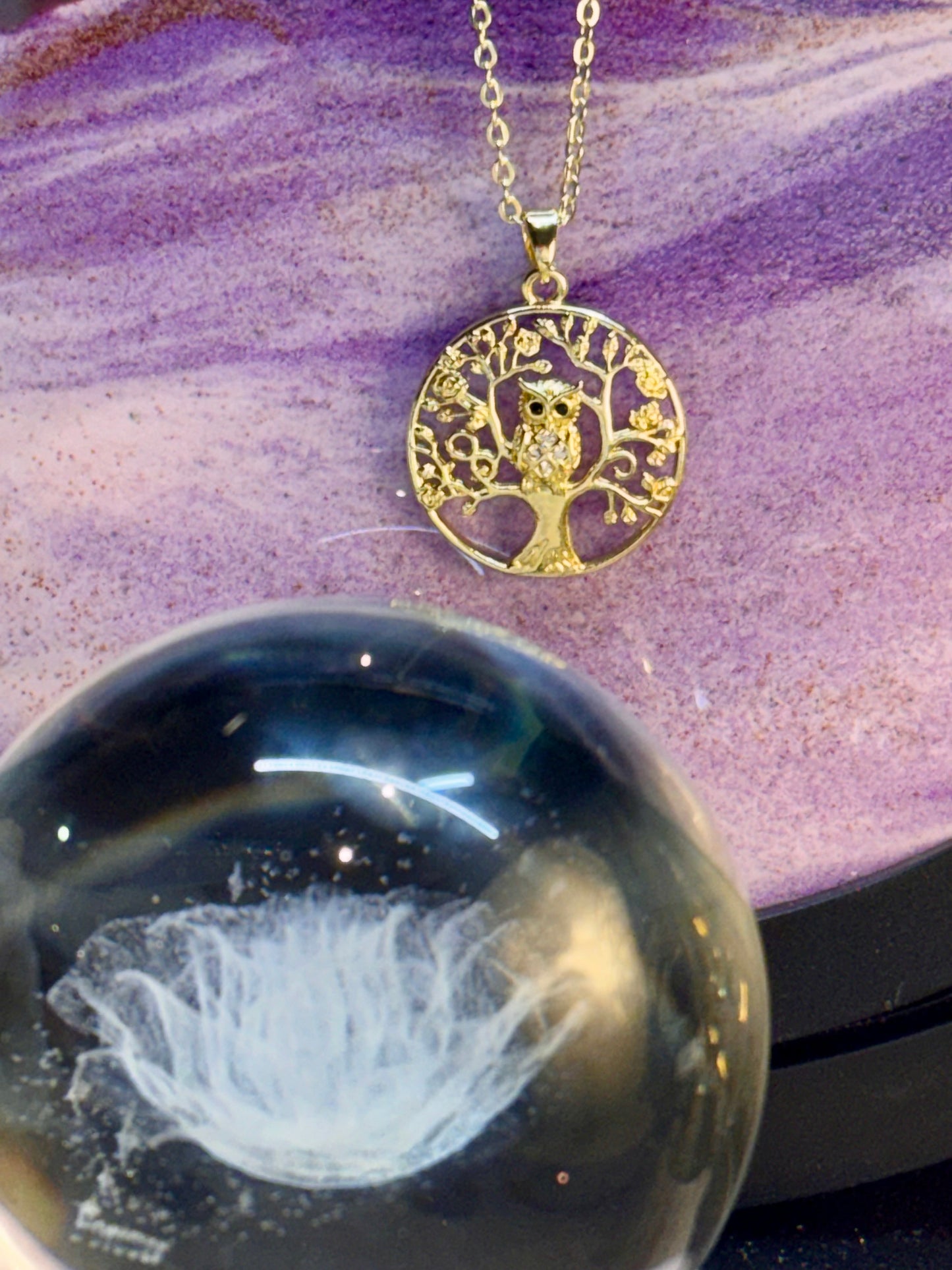 Médaille Chouette et chaîne dorée