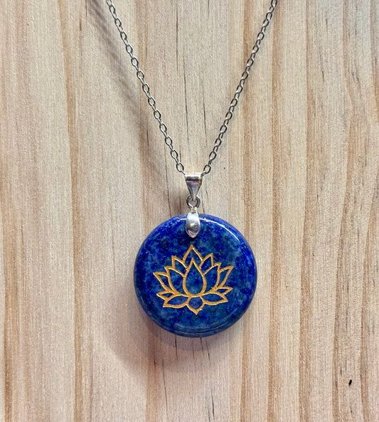 Pendentif de Lapis Lazuli - Fleur de Lotus