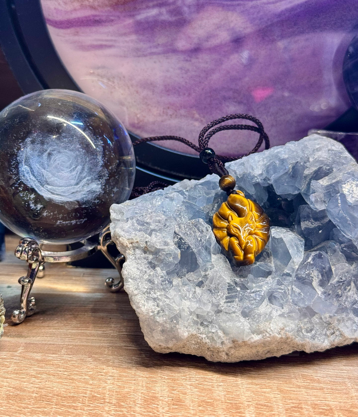 Collier avec renard ajustable Œil de tigre