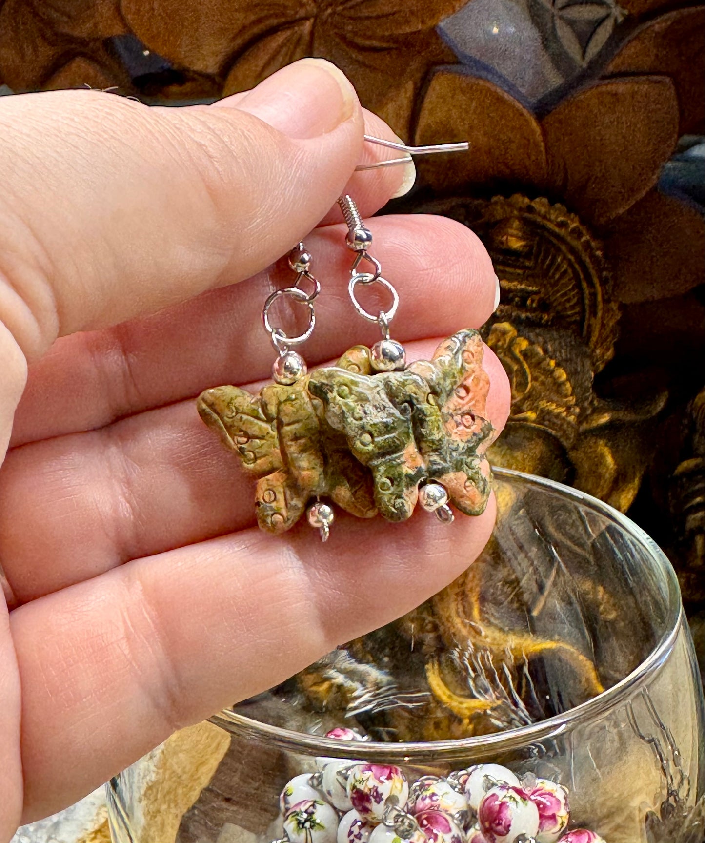 Boucles d’oreilles Unakite Papillon