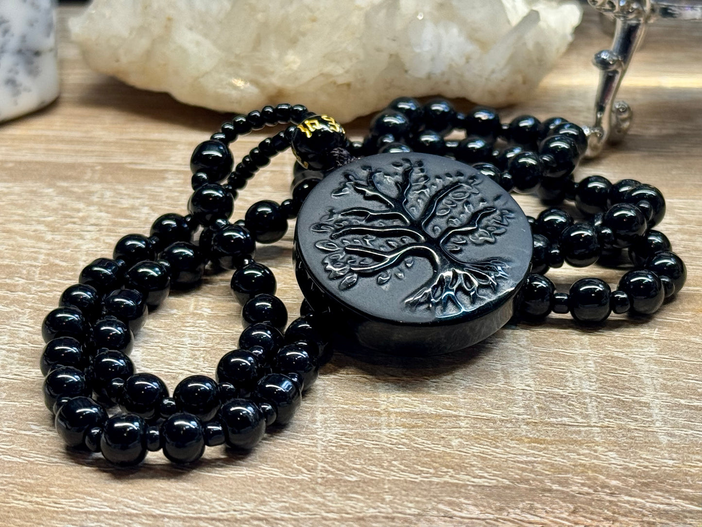 Collier Obsidienne Noire - Arbre de vie