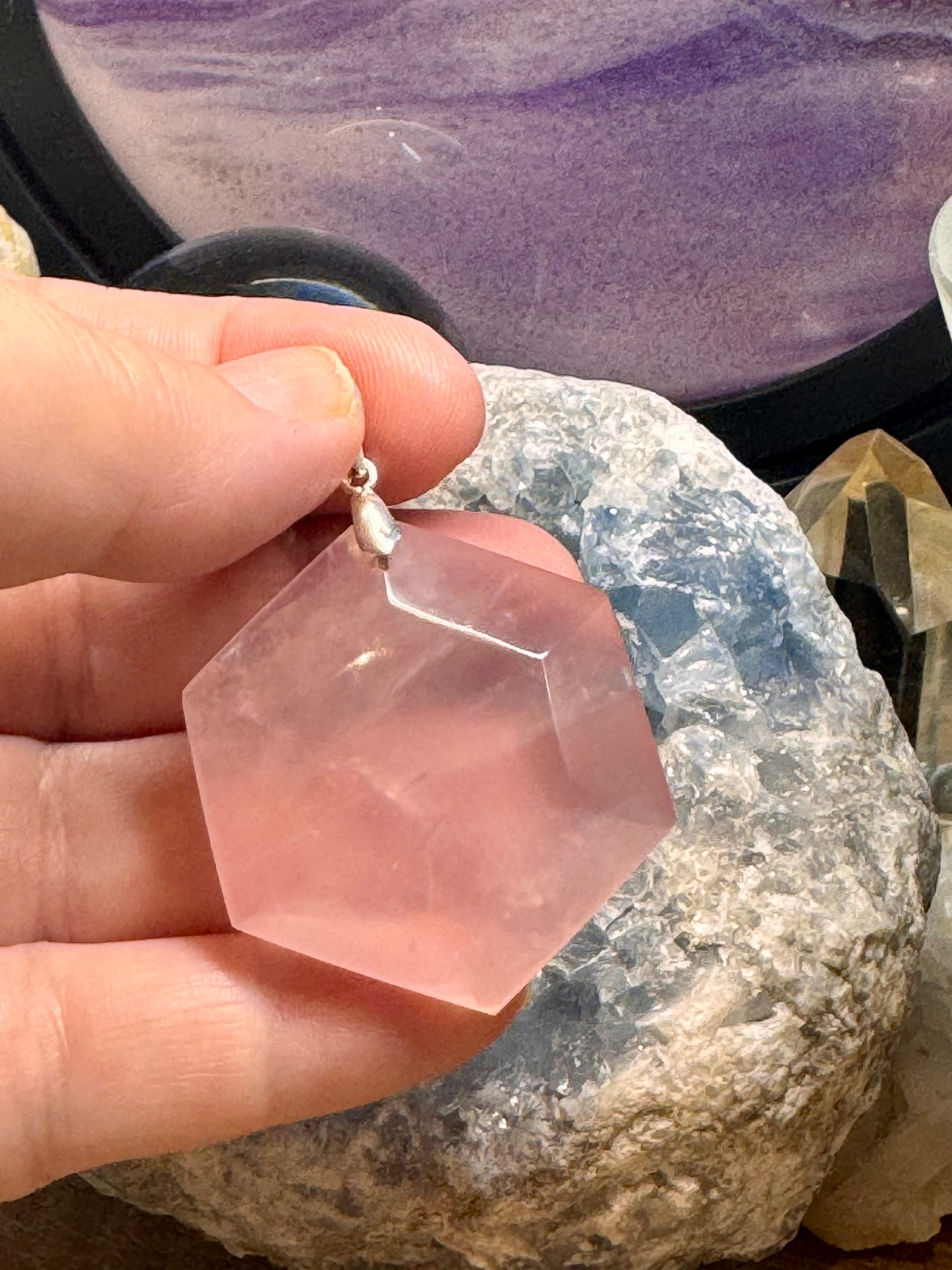 Pendentif de Quartz Rose hexagonal