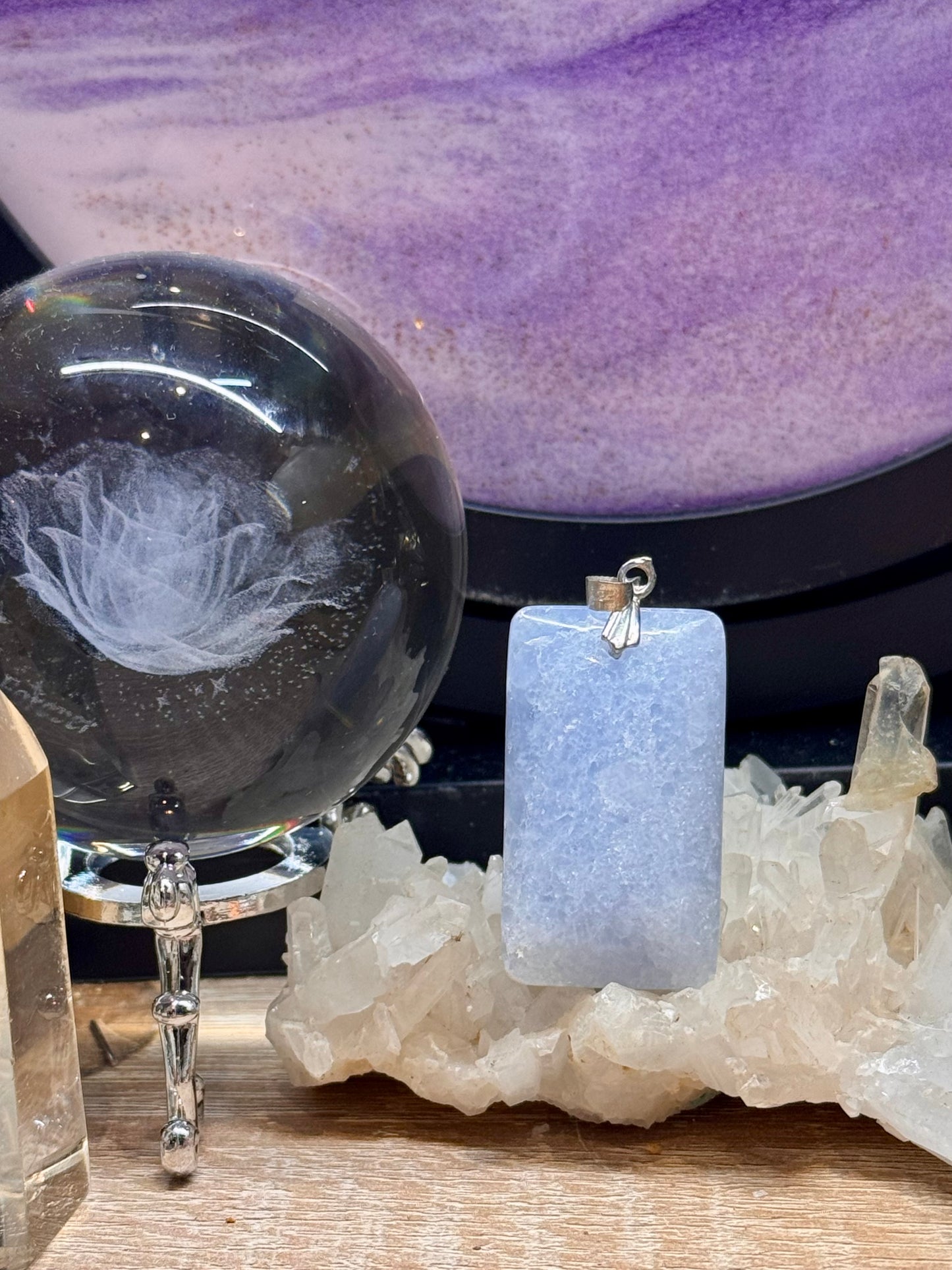 Pendentif rectangulaire de Calcite bleue