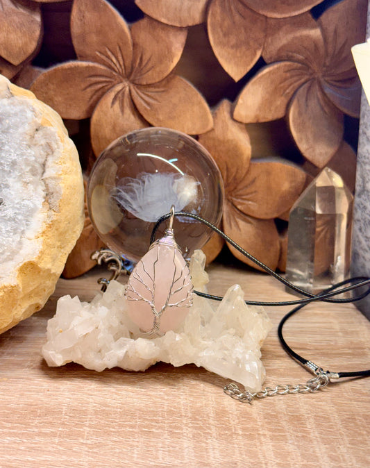 Pendentif en Quartz Rose - Montage acier