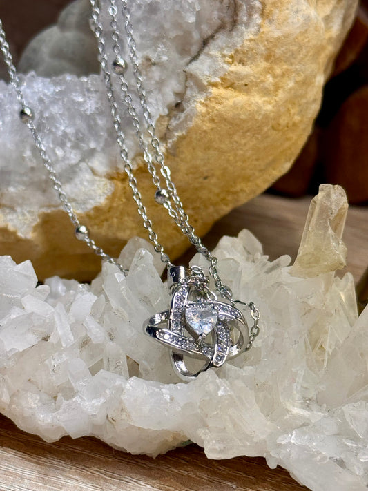 Collier double en argent et zircon