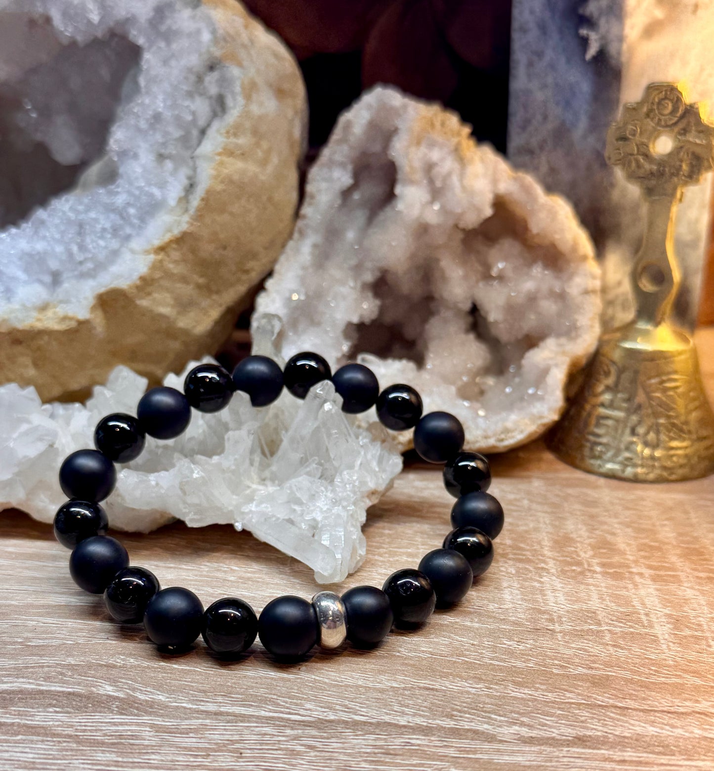 Bracelet Onyx mat et Tourmaline "Enracinement"