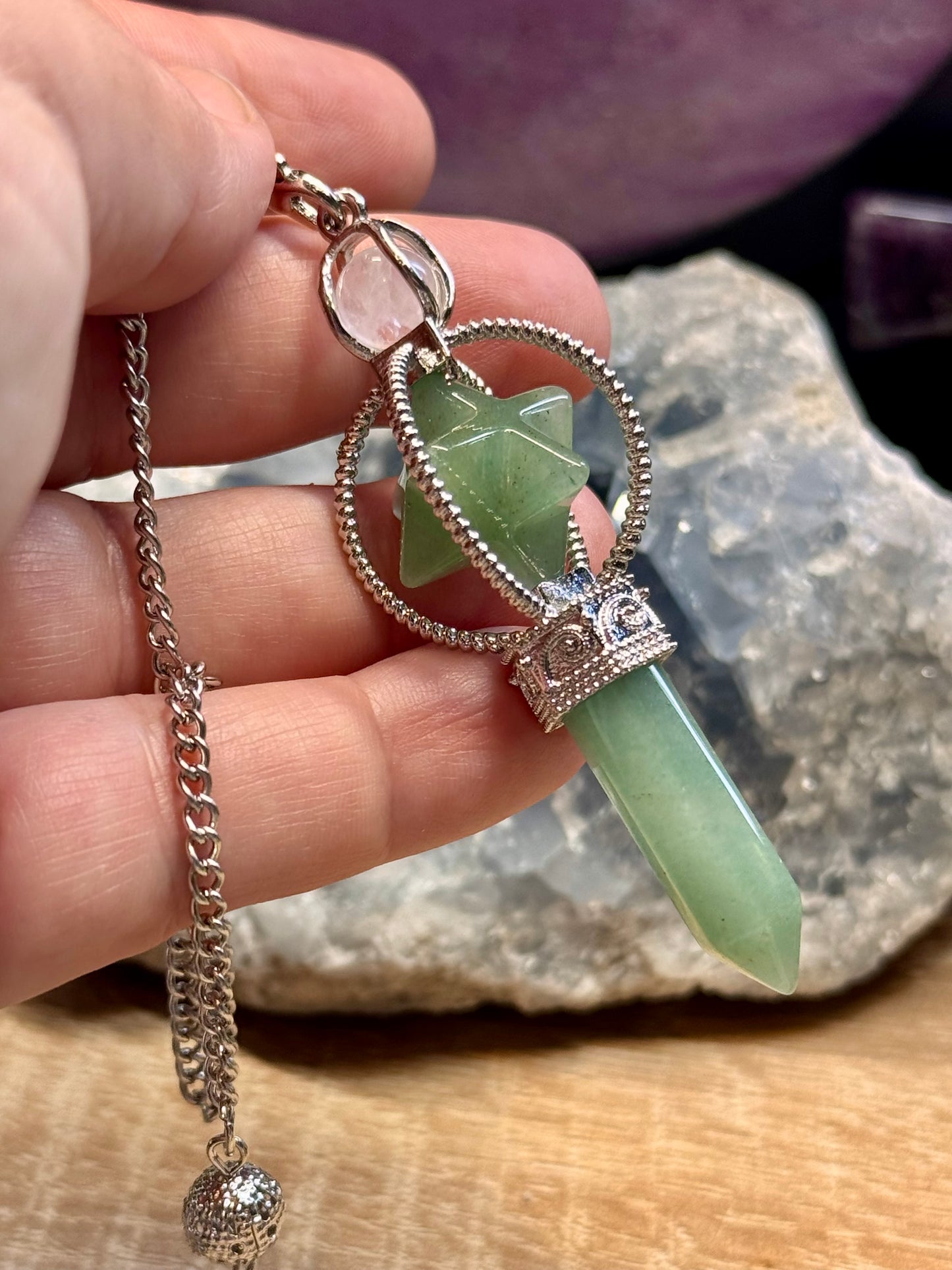 Pendule en Aventurine verte - Pointe et Merkaba