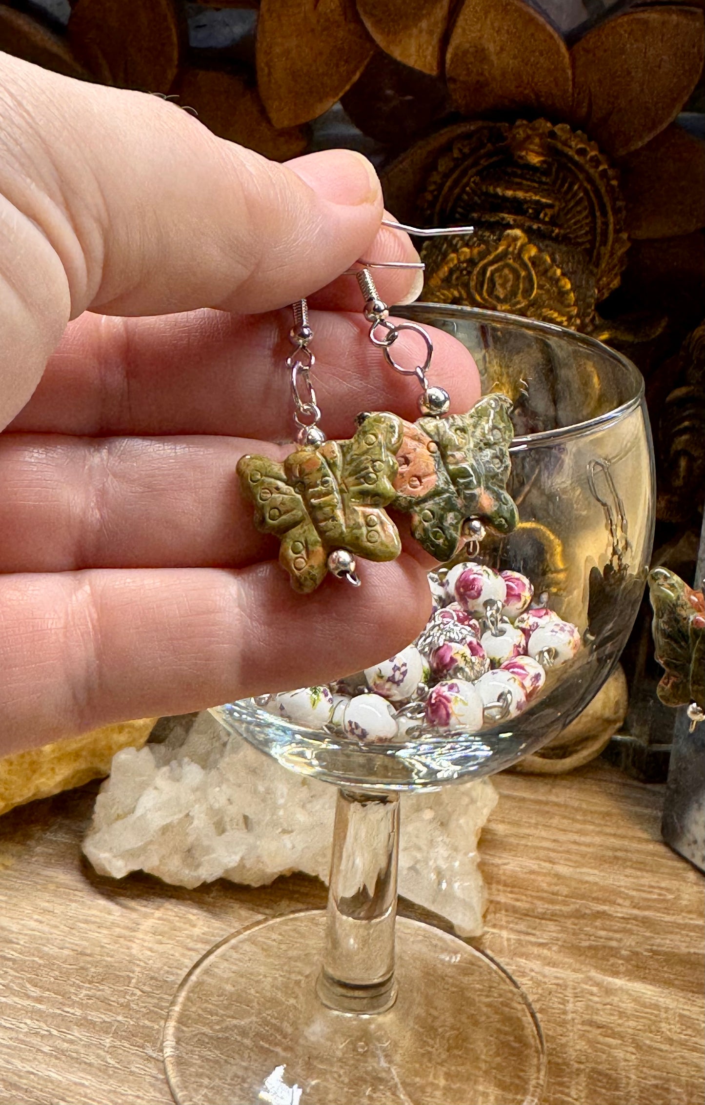 Boucles d’oreilles Unakite Papillon