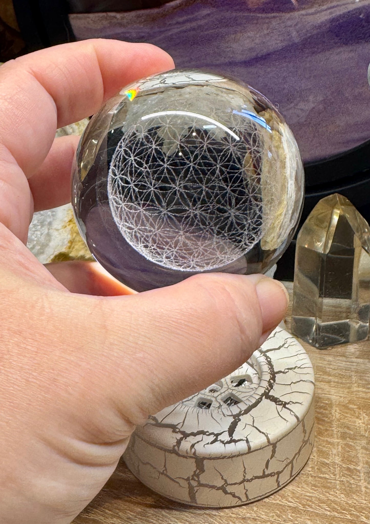 Sphère en verre K9 - Fleur de vie