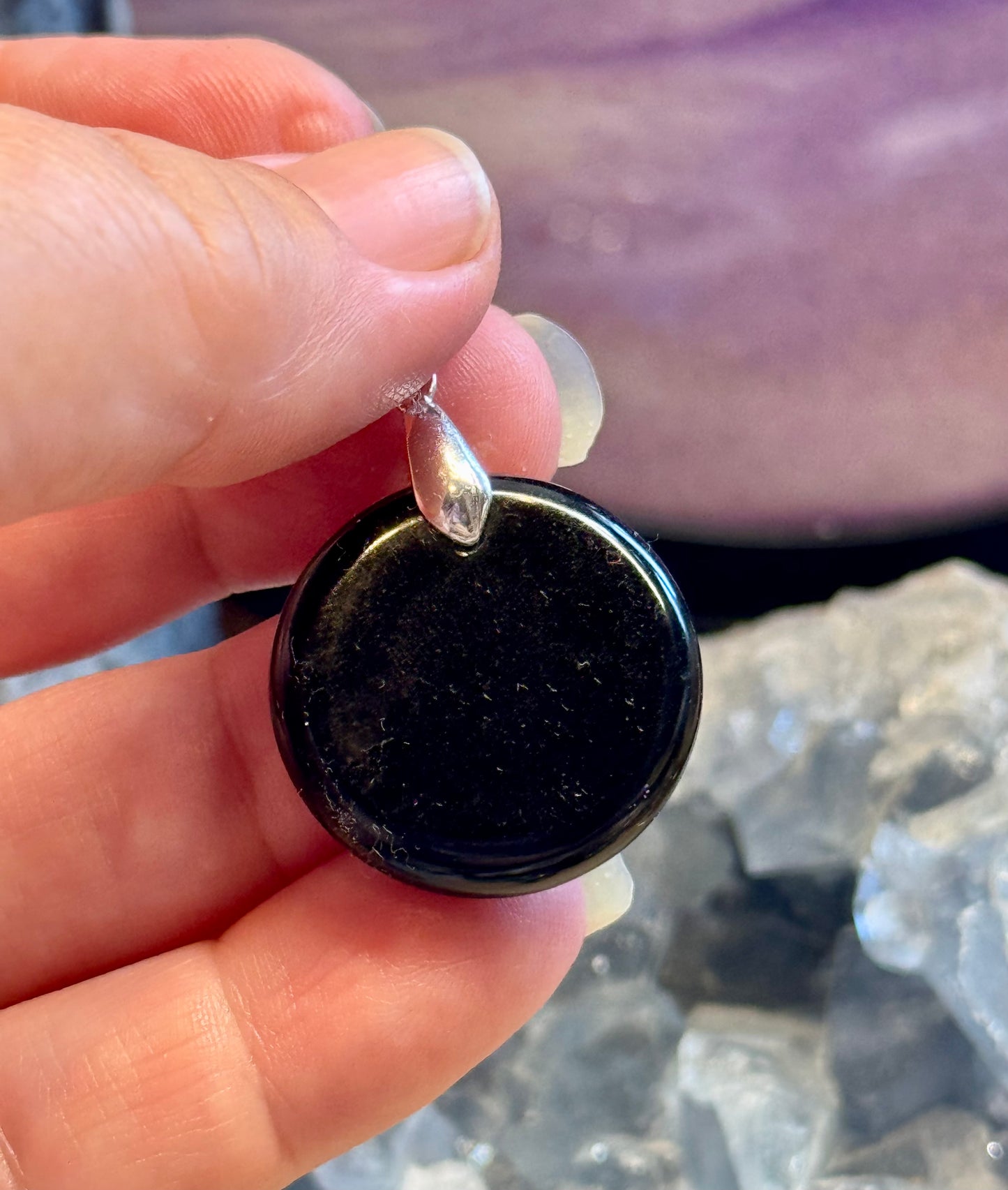 Pendentif rond Obsidienne Noire