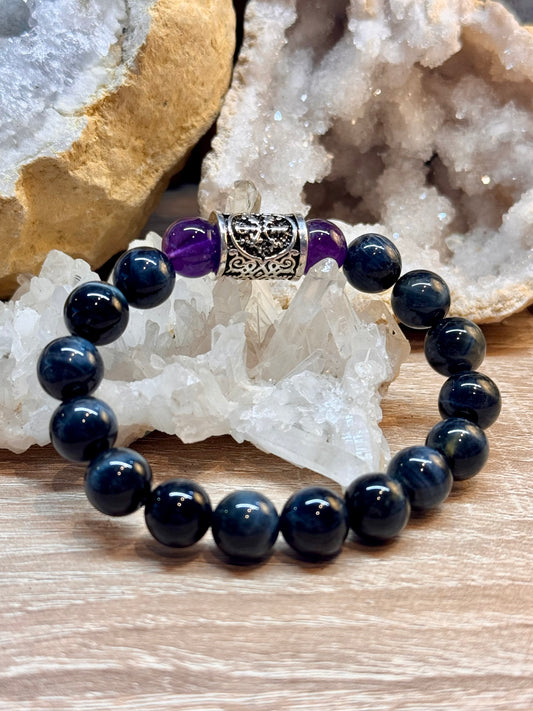 Bracelet œil de faucon et d’améthyste "Tolérance et Harmonie"