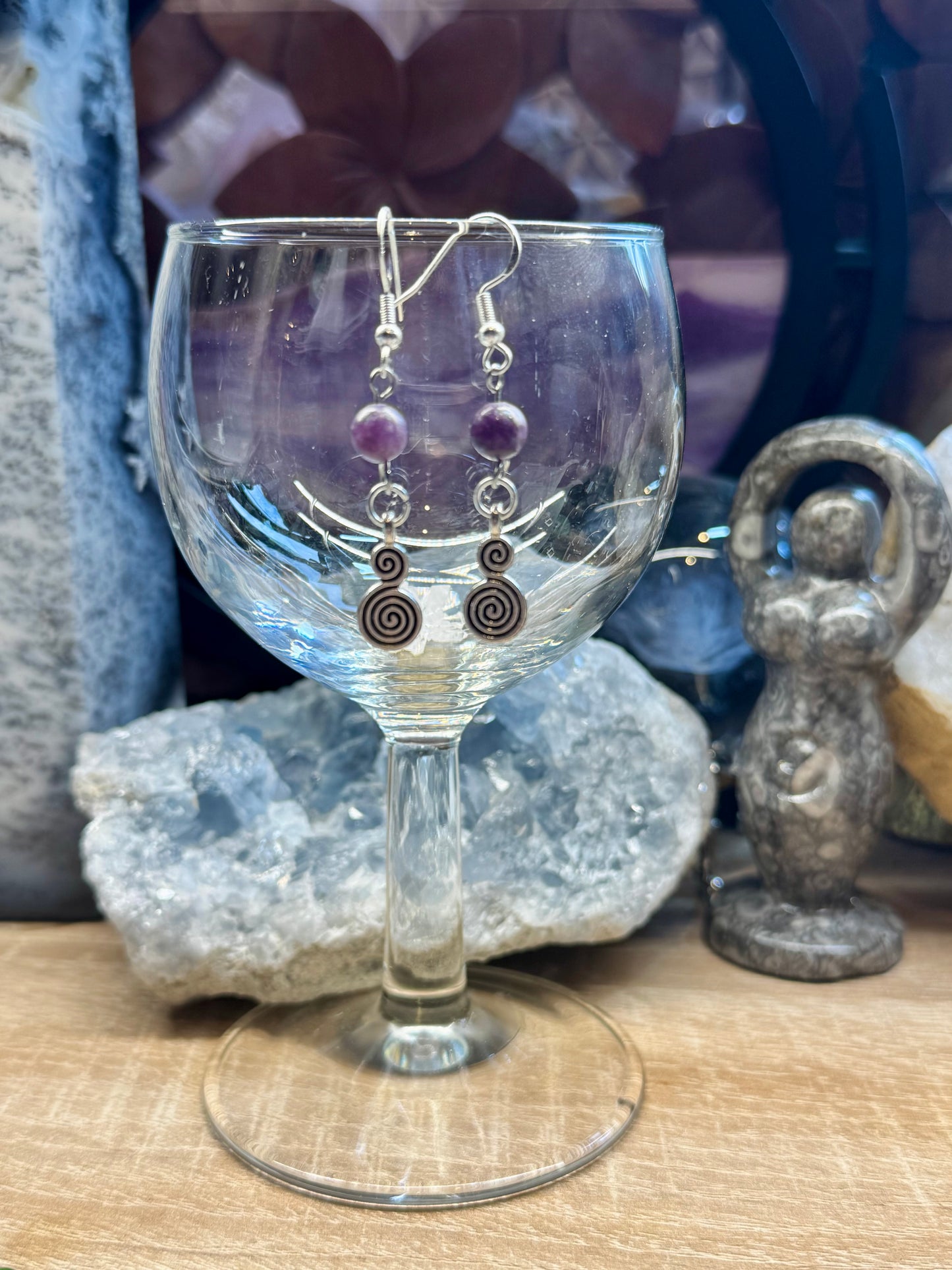 Boucles d’oreilles Lépidolite et Labyrinthe