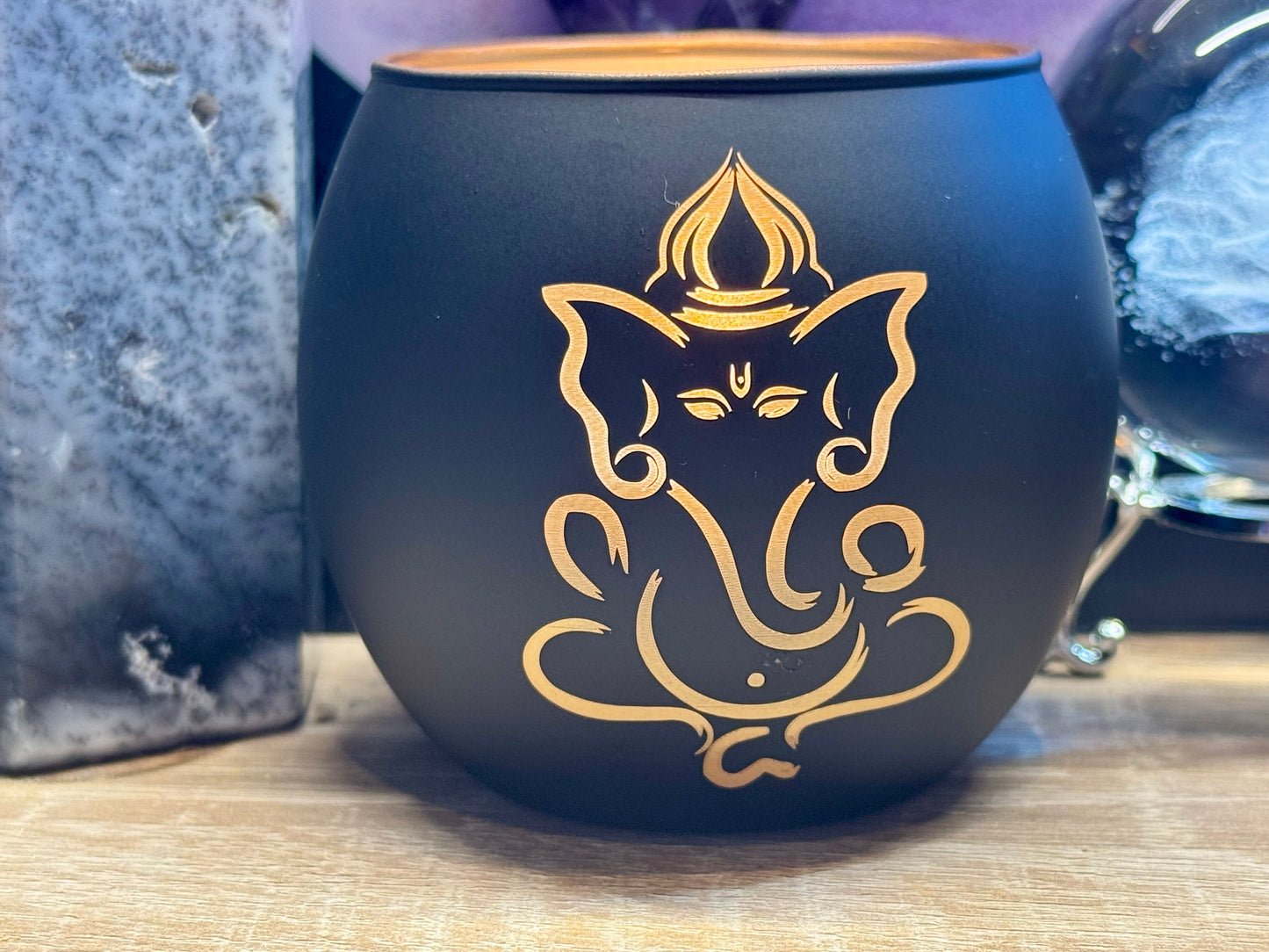 Bougeoir Ganesh en verre