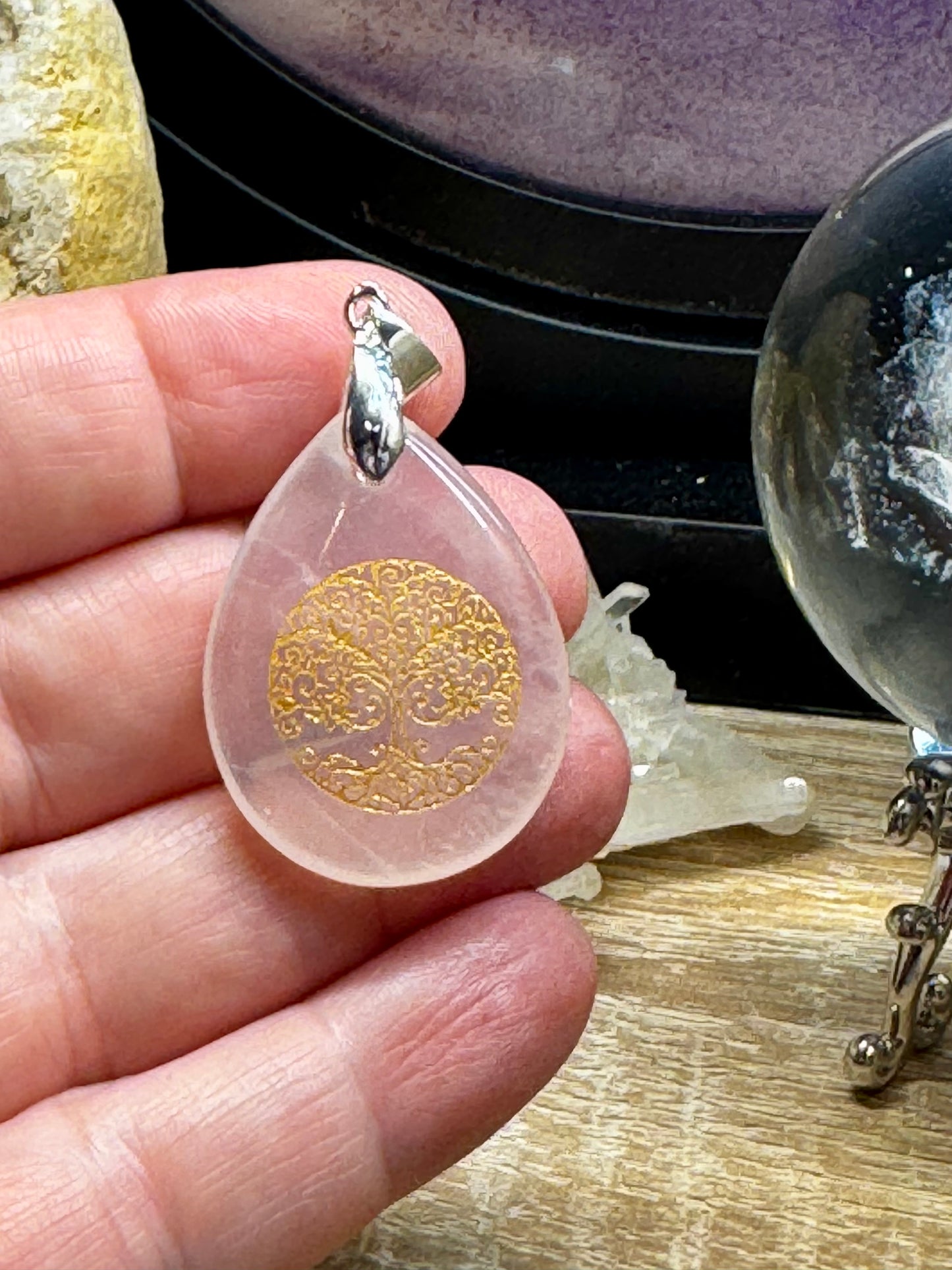Pendentif goutte Quartz Rose