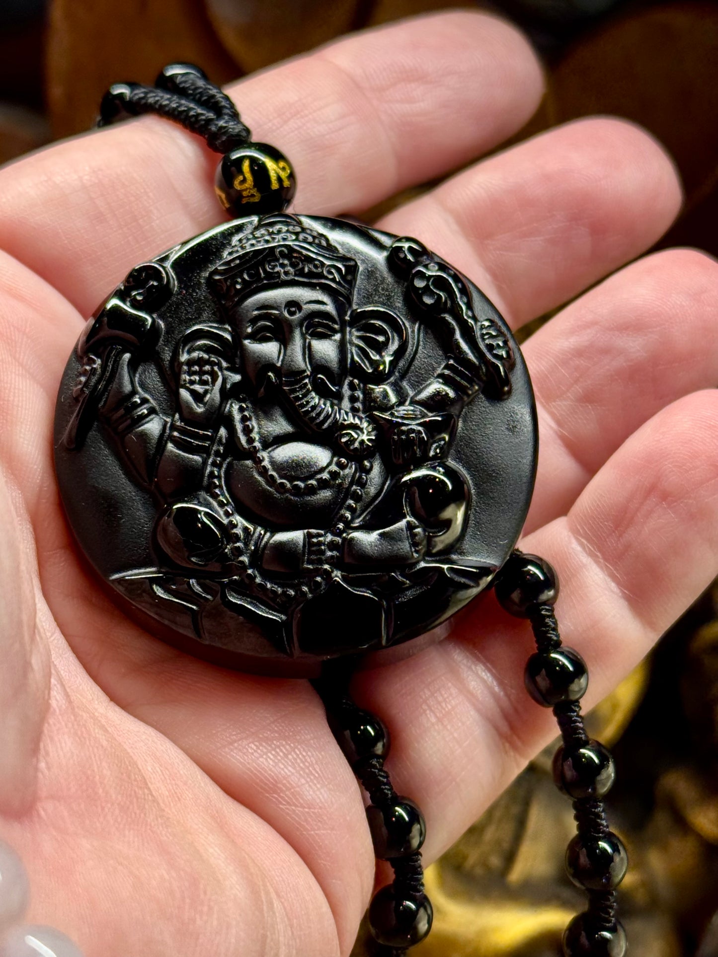 Collier Ganesh en Obsidienne noire