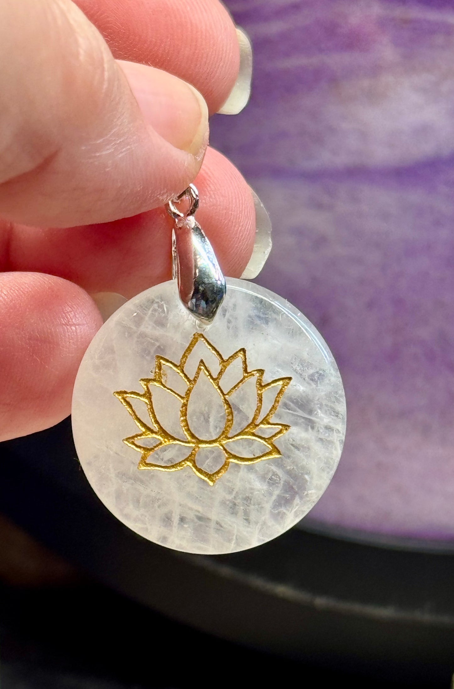 Pendentif en Cristal de Roche - Lotus 1