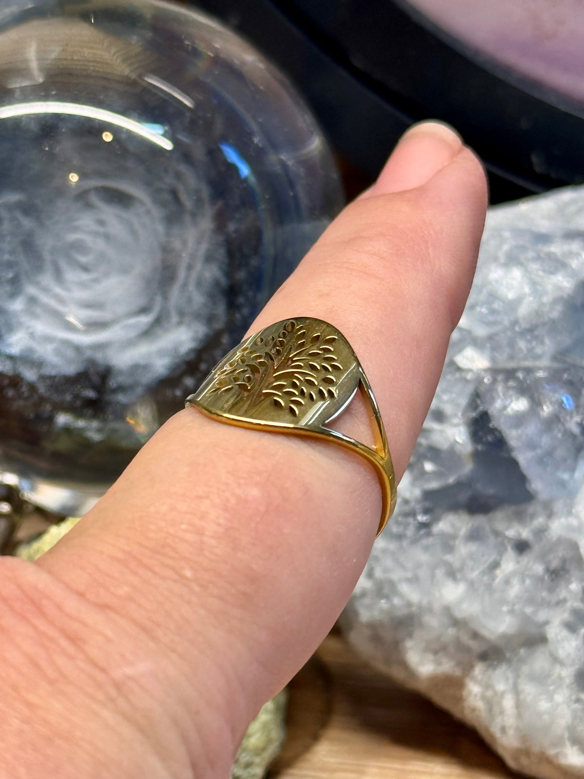 Bague Arbre de vie dorée T62