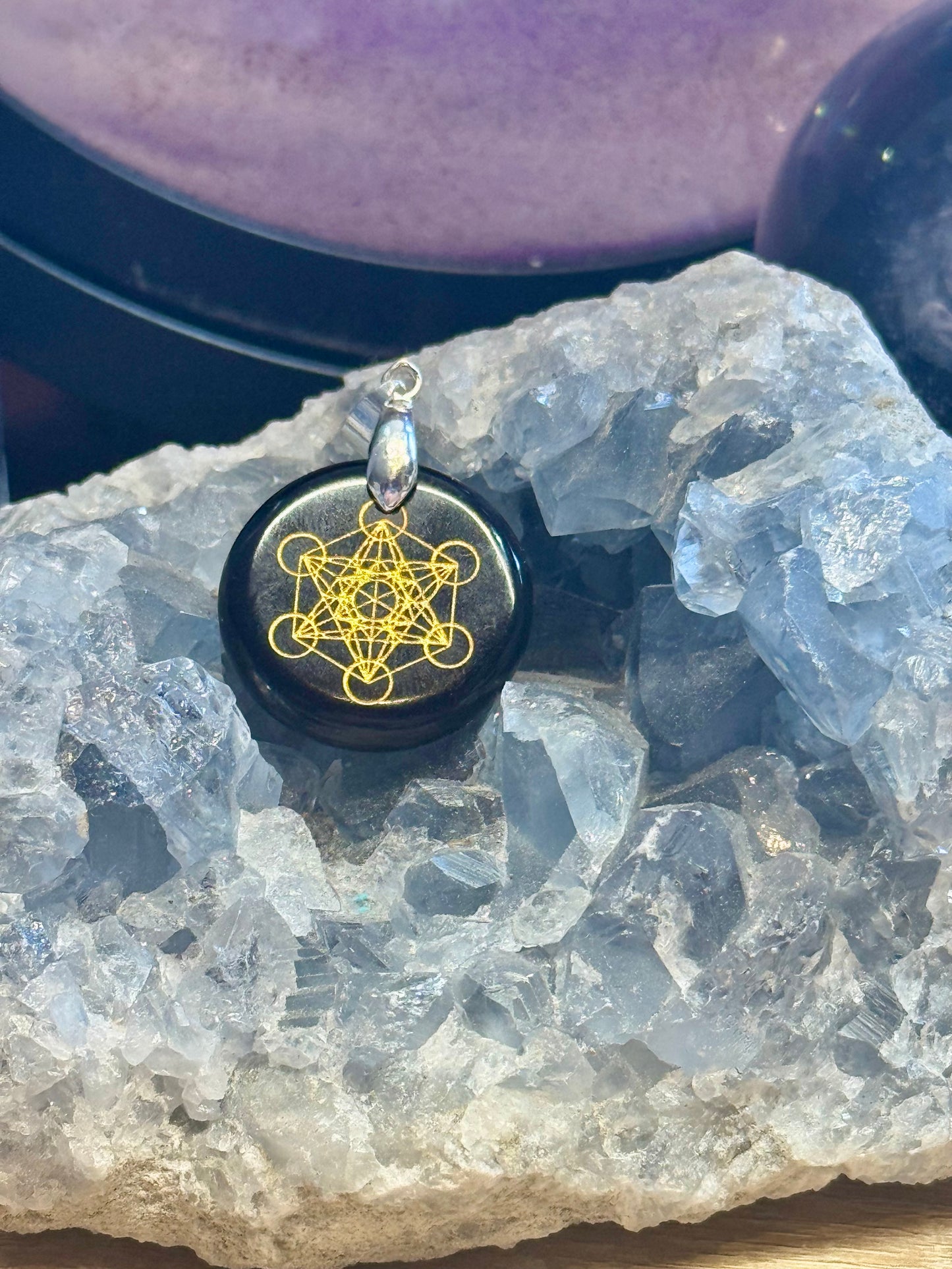 Pendentif rond Obsidienne Noire