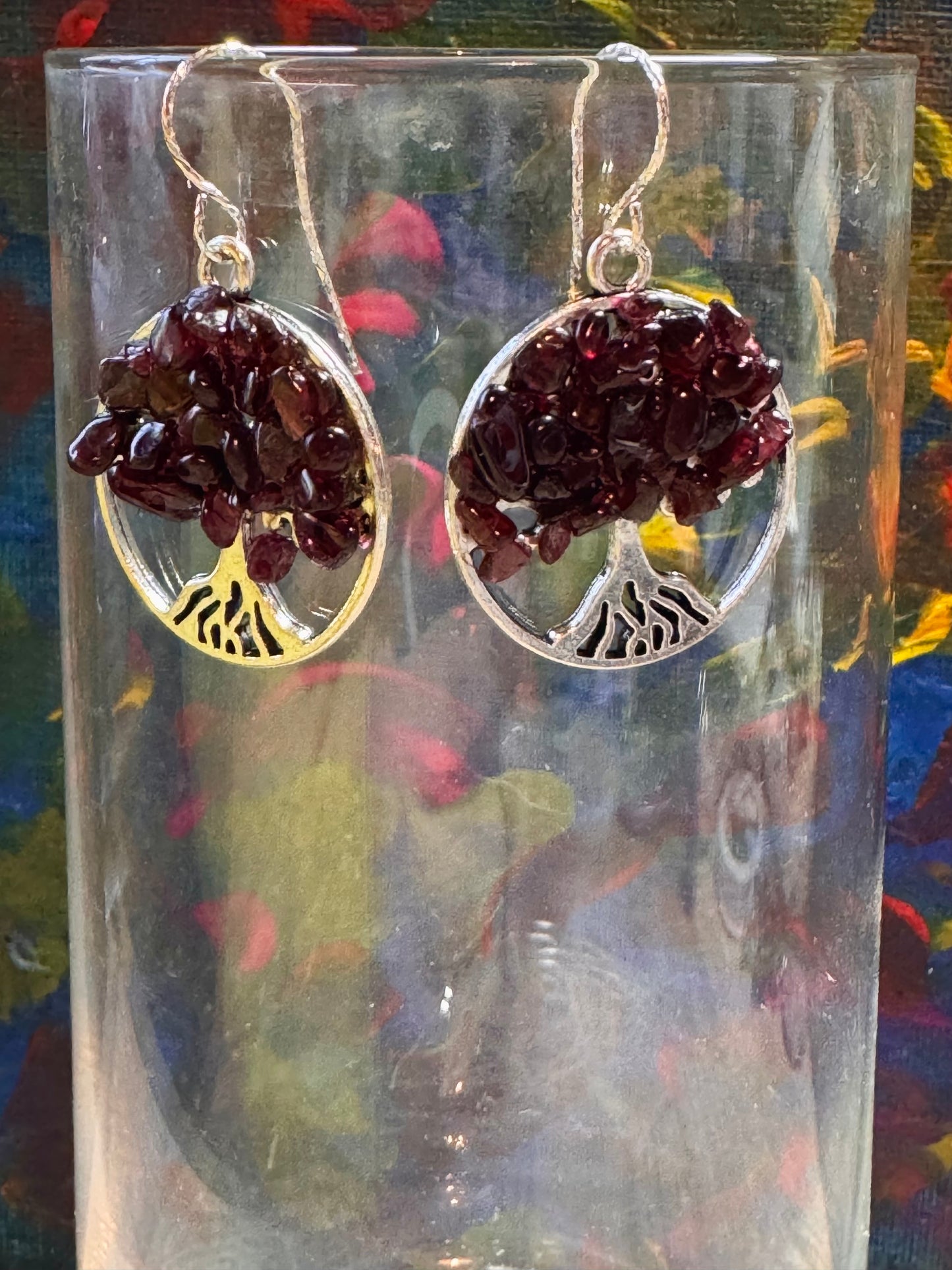 Boucles d’oreilles argent arbre de vie en grenat