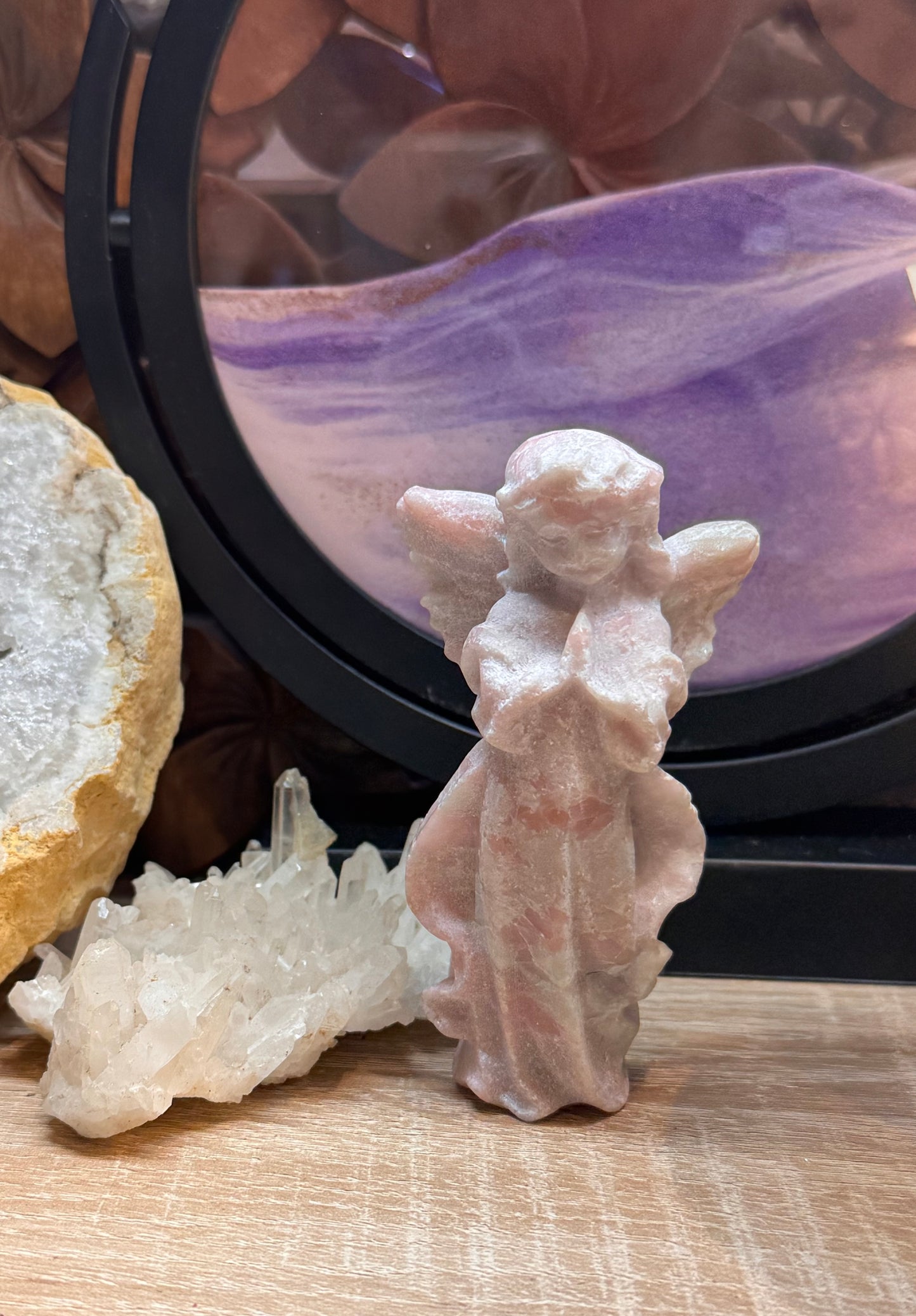 Statuette angélique en Opale Rose